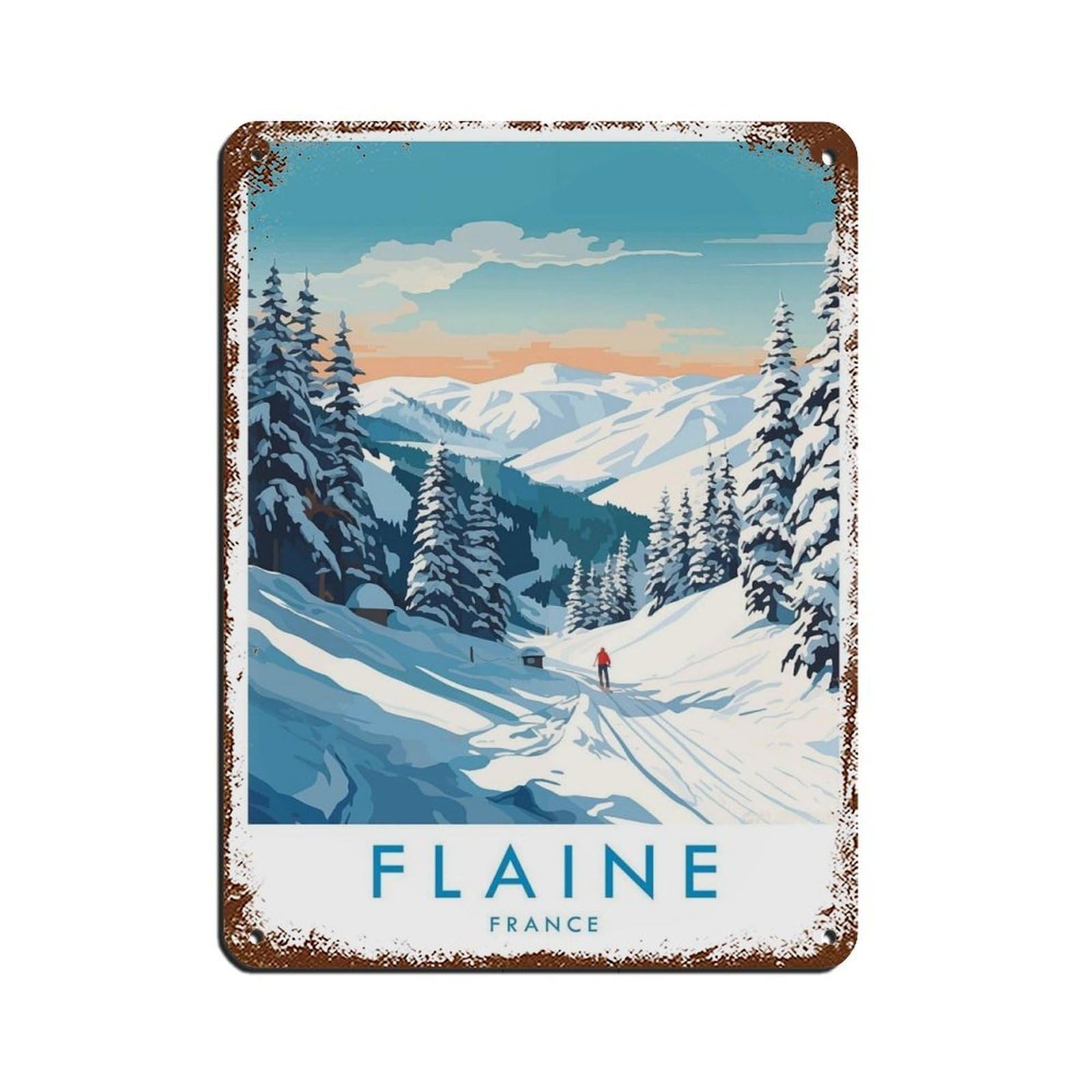 Flaine Travel Poster, France, Travel Decor Retro Poster Metal Tin Sign Chic Art Retro Iron Painting Bar People Cave Cafe Family Garage Poster Wall Decoration 12x16inch(30x40cm)