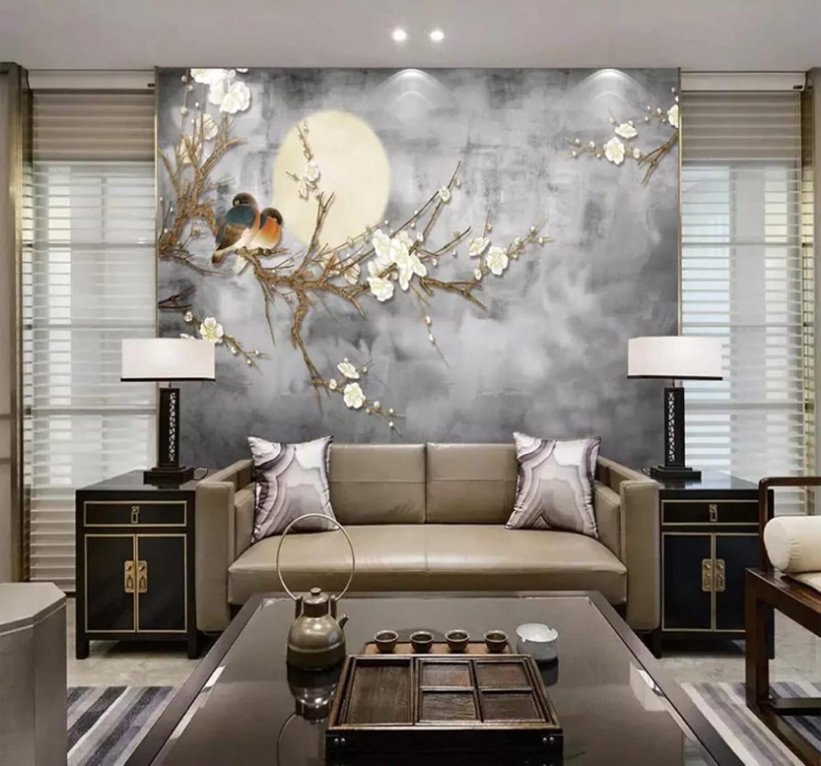 Papier peint salon rétro XLMING fleurs et lune pour sublimer le mur du canapé et la salle à manger