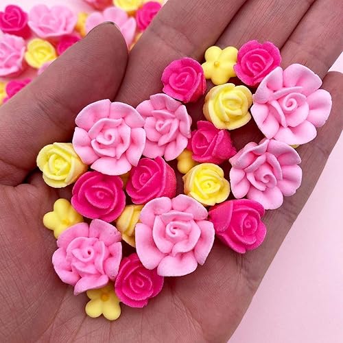 Miniatura 5 de Simply Sucré - Flores glaseadas de limonada rosa, flores comestibles pequeñas, rosas comestibles, borgoña, gránulos personalizados, mezcla de