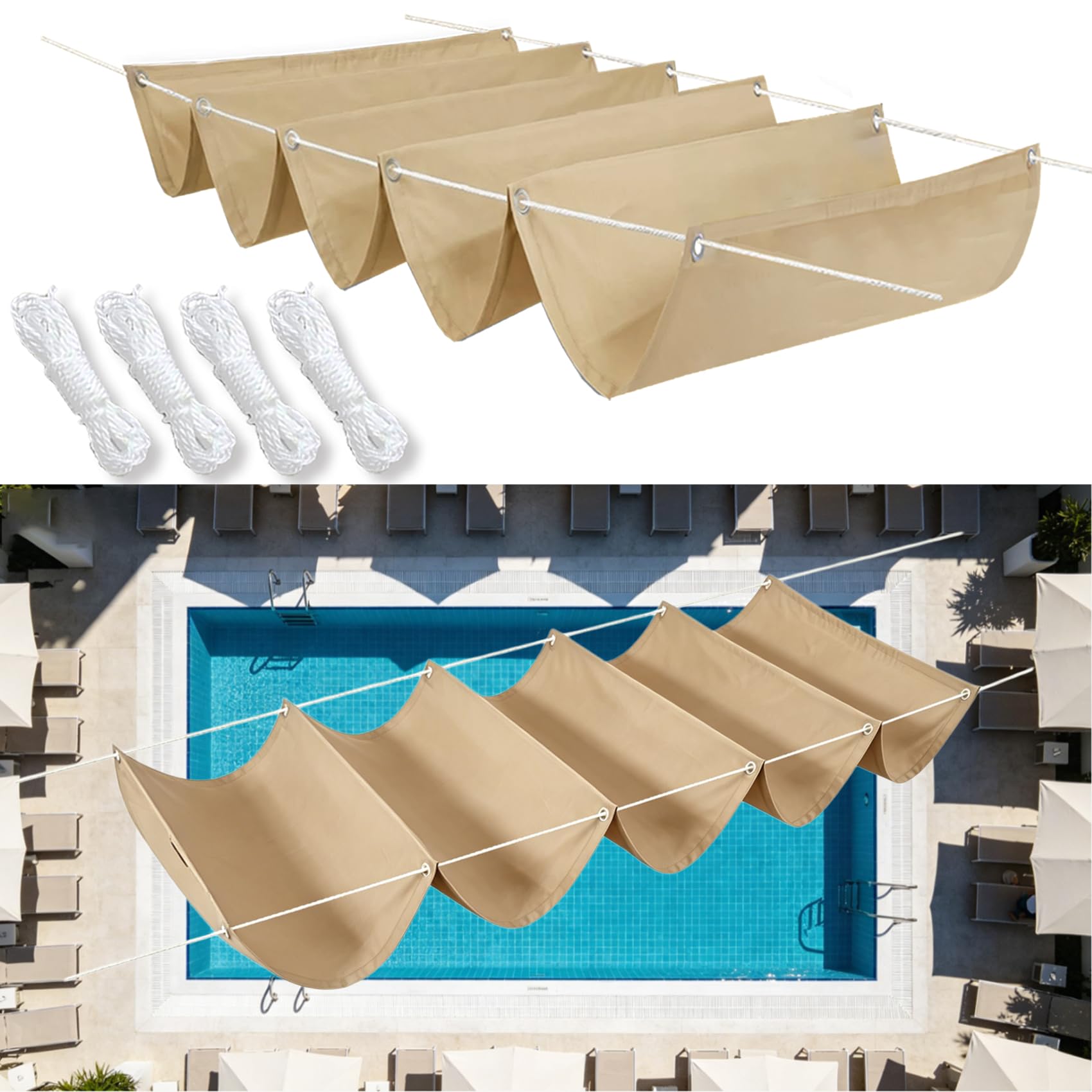 Voile d'ombrage anti-déchirure rétractable avec œillets 240 x 570 cm