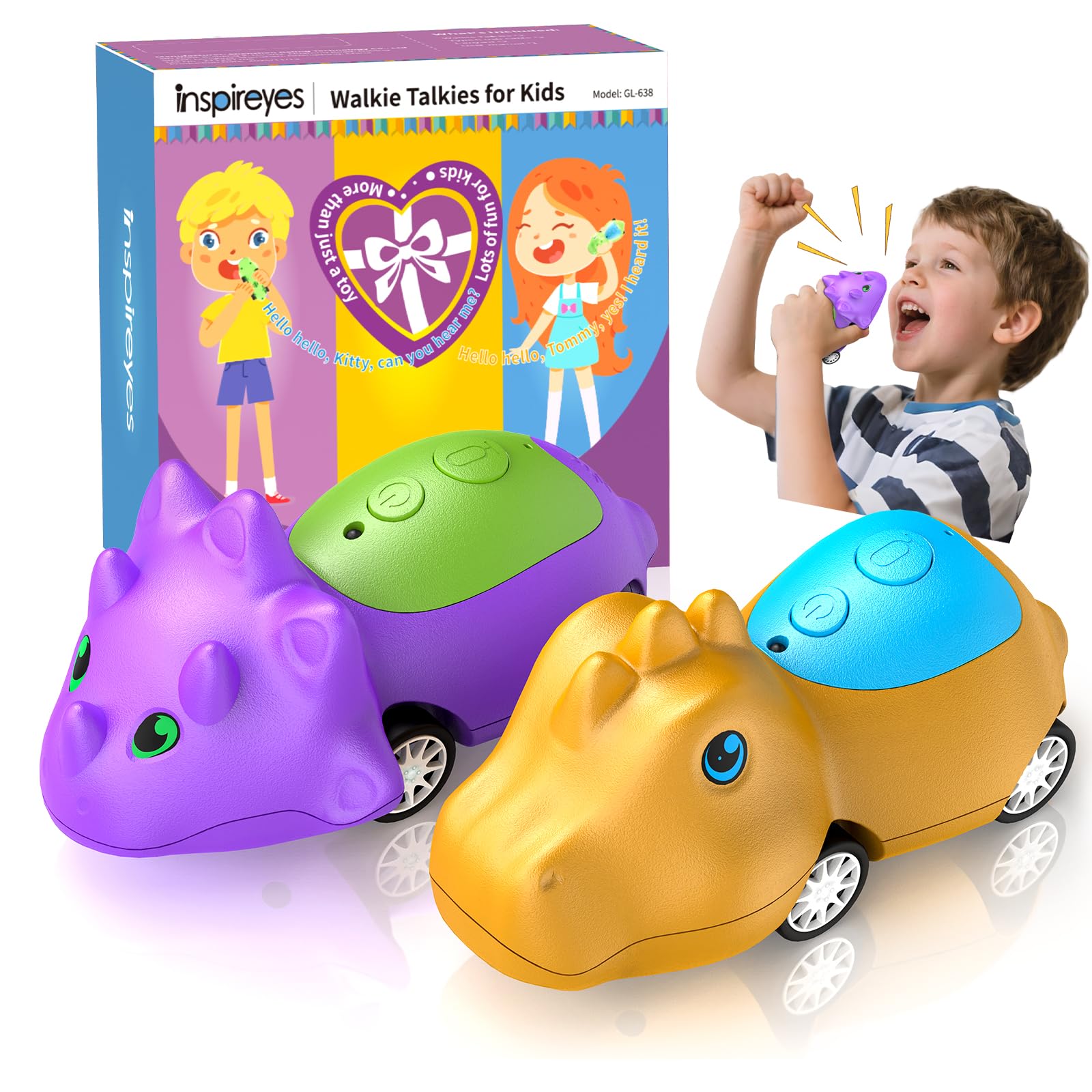Walkie Talkies for Kids Rechargeable Dino Toy Cars 48H Playtime | 2 Way Radio Toys,Fun Dinosaur Car for Indoor Outdoor Games Great Birthday Gifts for Boy Girls Ages 3-8