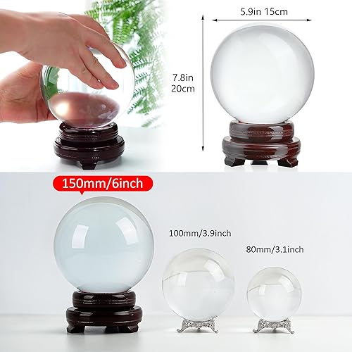 Miniatura 10 de Bola de cristal transparente de 3.9 pulgadas con soporte de metal, adivinador, bola de cuarzo místico, accesorios de fotografía, esferas de