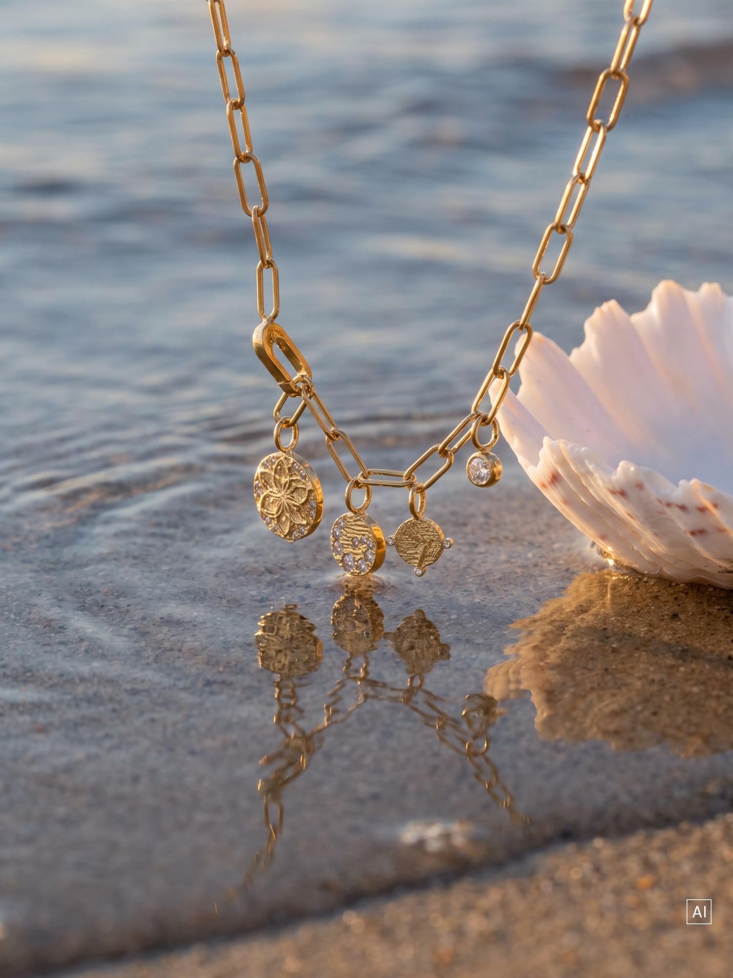 Purelei Aloha Gliederkette mit 4 Anhängern, 14K vergoldet