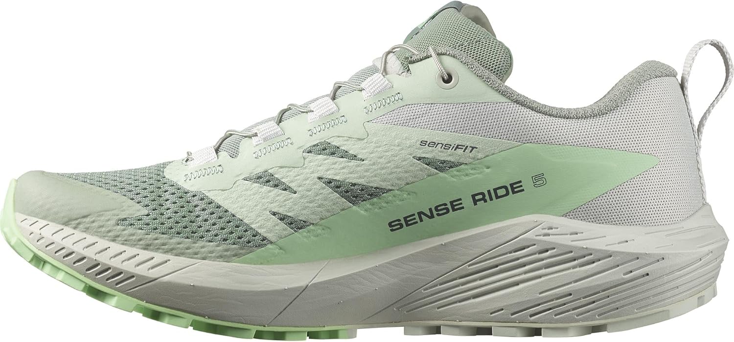 Salomon Women's Sense Ride 5 Hiking Shoe, Lily Pad/Metal/Green Ash, 8