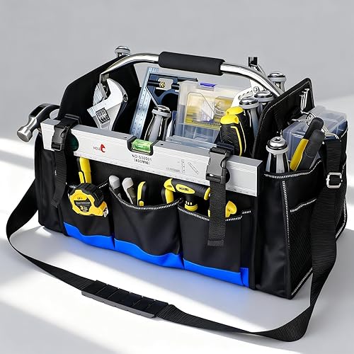 Bolsa de herramientas con parte superior abierta de 18 pulgadas, bolsas de herramientas para hombres con 30 bolsillos, tela impermeable 1680D, bolsa