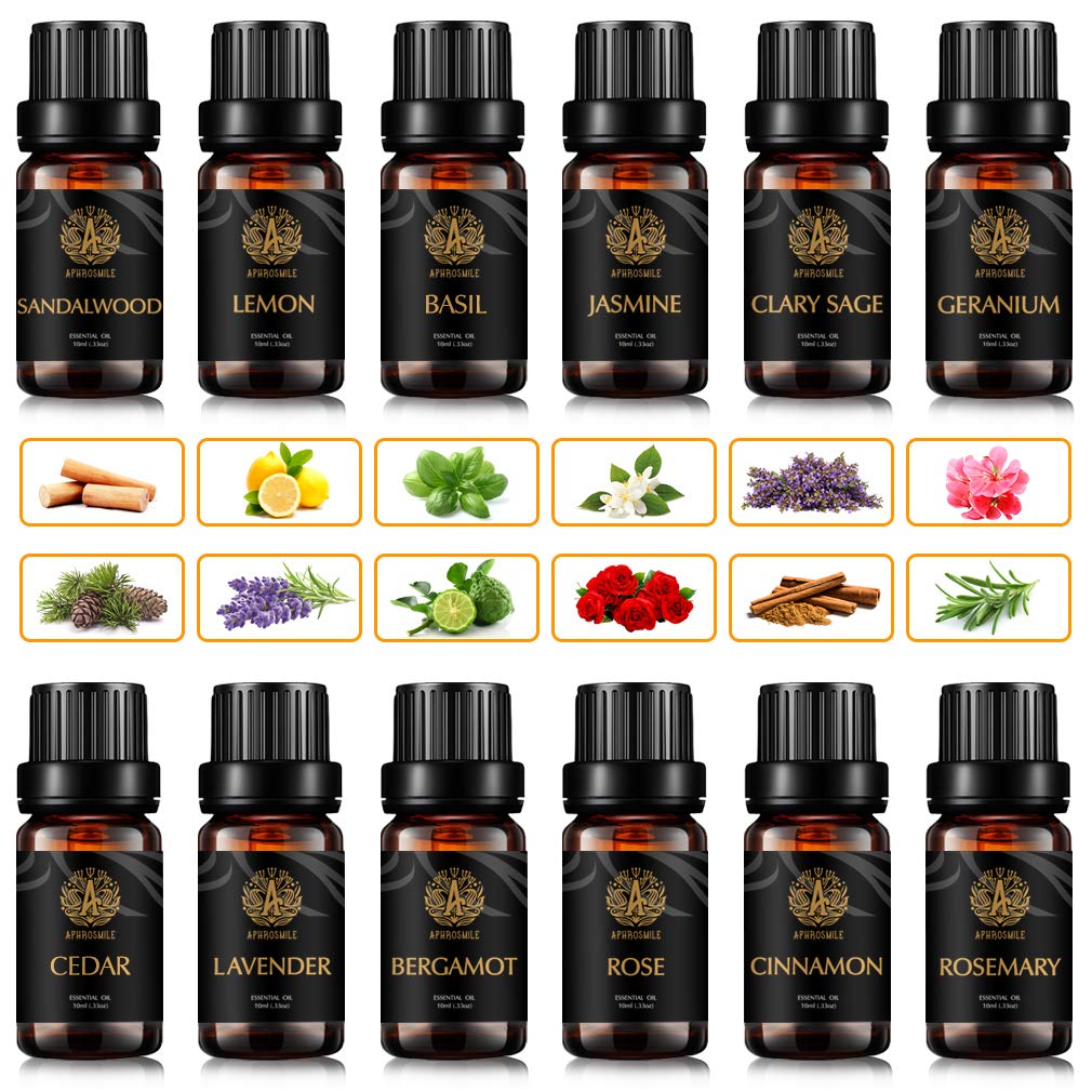 Aromatherapie Geranium ätherisches Öl Set für Diffusor, 100% pure Jasmin ätherische Öle für Hause, 12x10ml Zitrone ätherische Öle- Bergamotte,Rosmarin,Sandelholz,Basilikum Öle...