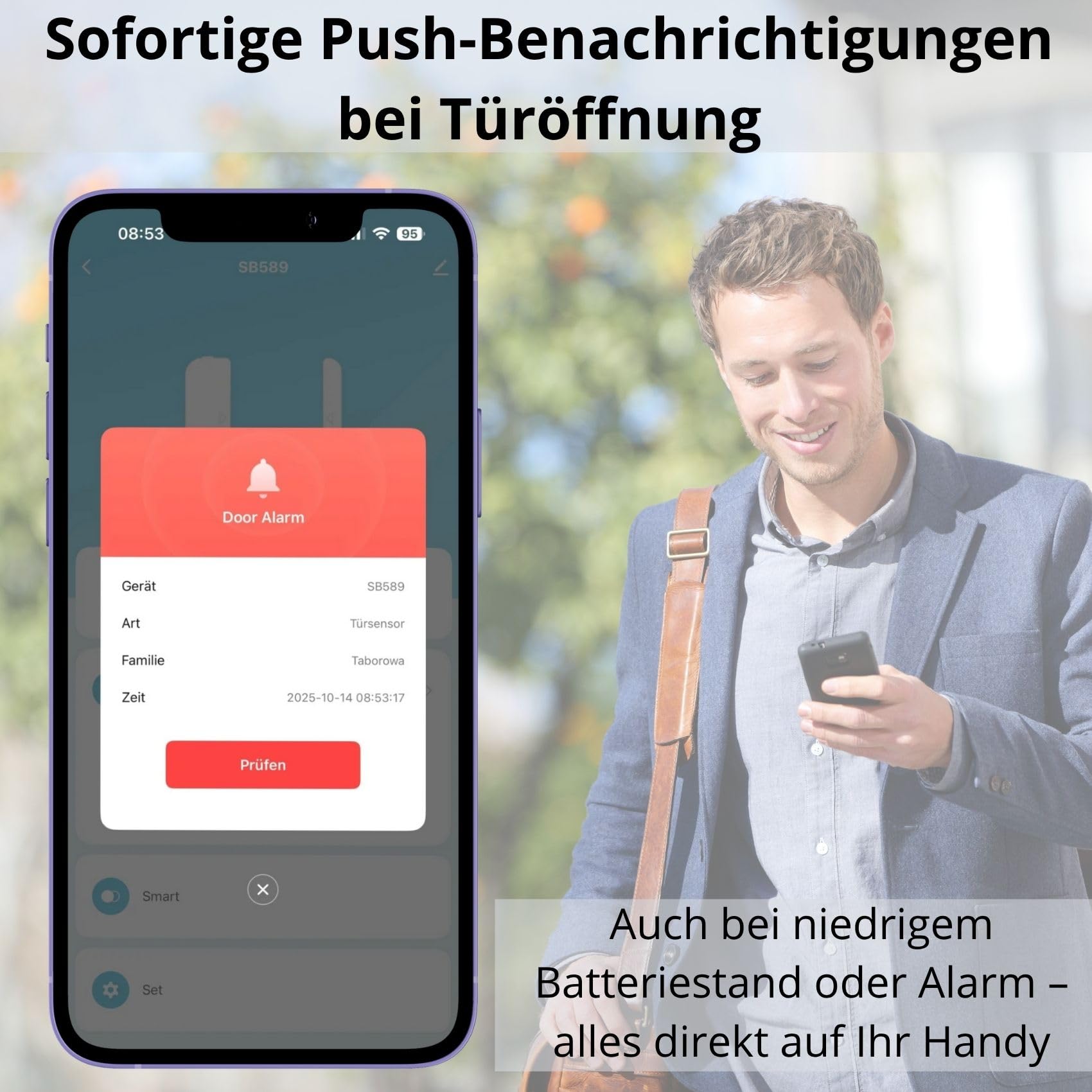 Sone Smart One Türsensor Alarm, Fenstersensor Drahtloser. Alarm in Echtzeit. WLAN WiFi Smart Life/Tuya App kompatibel mit Alexa/Google Home