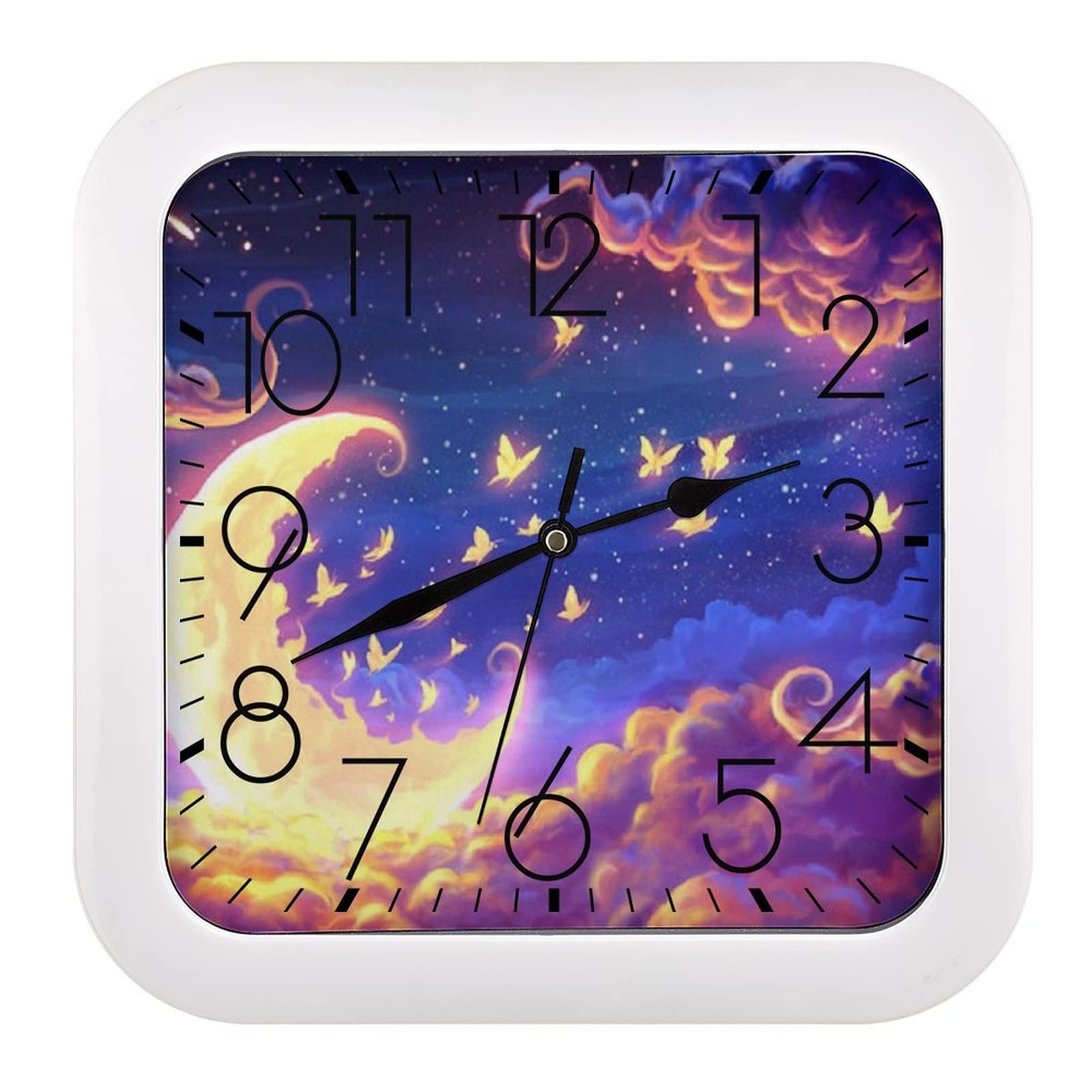 Horloge murale nébuleuse papillon carrée : lisez l'heure de loin facilement