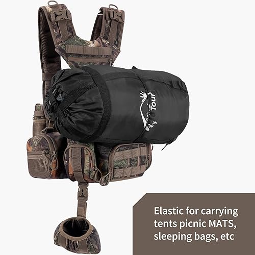 Miniatura 5 de BLISSWILL Riñonera de caza con arnés binocular con cubierta de lluvia Mochila de caza para rifle de arco, Nuevo camuflaje de hojas con paquete
