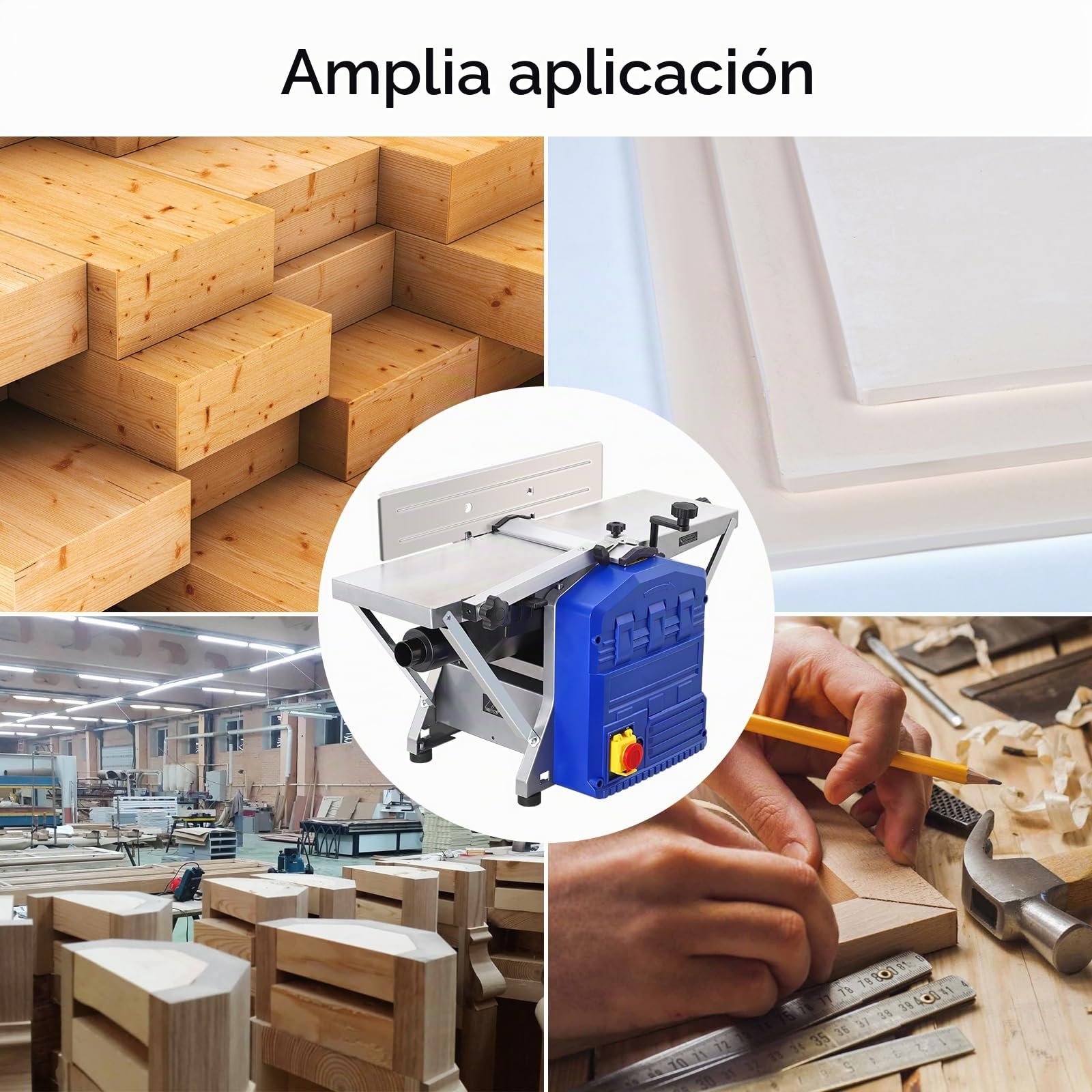 Garvee Cepilladora y Regruesadora De Mesa 2 En 1, Cepillo Eléctrico Para Madera 1250W 8000 RPM, Ancho De Corte Máximo 204mm, Altura De Regrueso 120mm, Profundidad 0-2mm, Mesa 740x210mm, Acero Plateado
