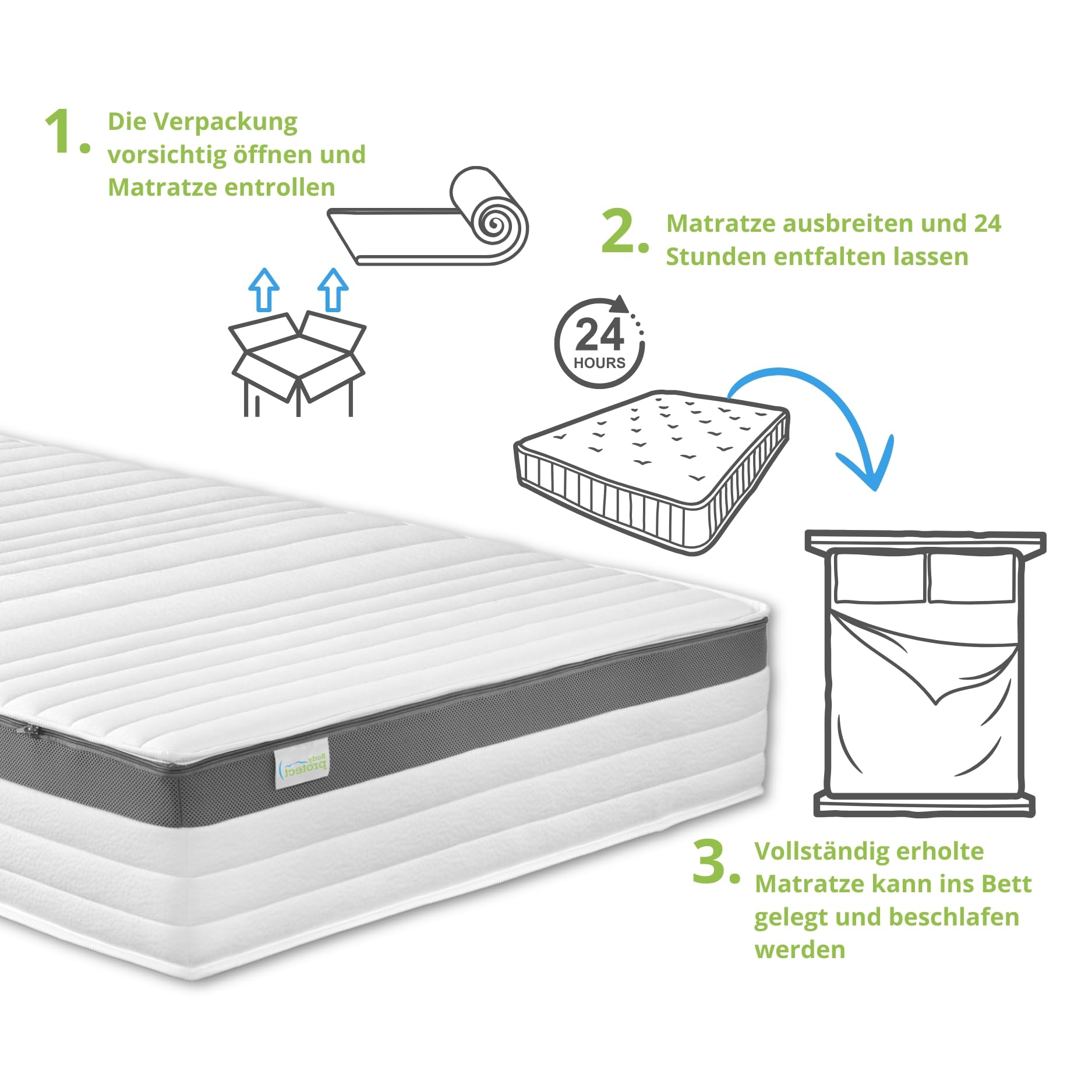 Bodyprotect Federkernmatratze 100x200 cm, orthopädische Matratze Härtegrad H4, ergonomische 7 Zonen Taschenfederkernmatratze, Mattress 100 x 200, Höhe 21, Made in EU, Oeko-TEX
