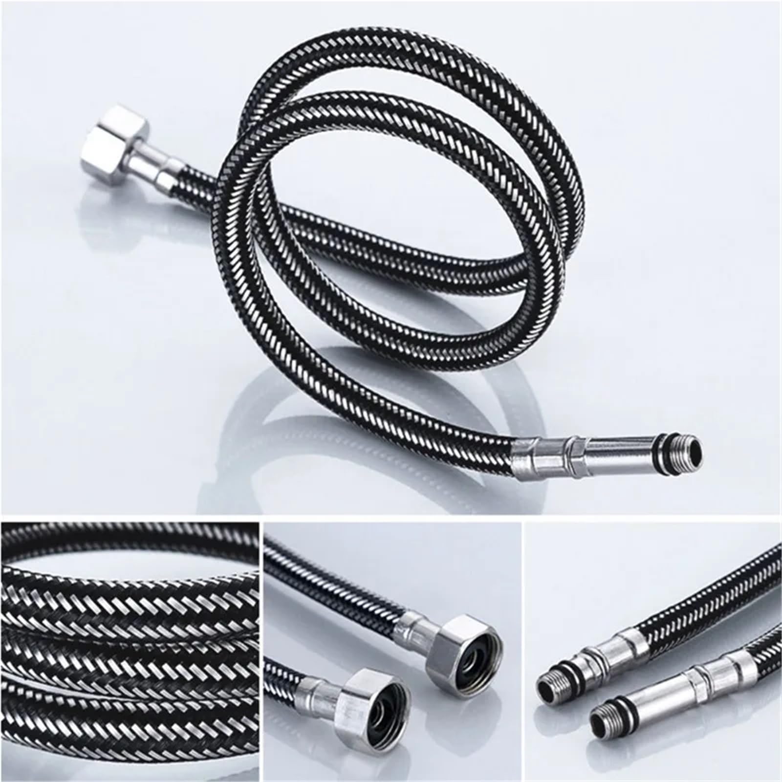 Manguera trenzada de acero inoxidable, paquete de 2 tubos de nailon termoresistentes para grifos de cocina y baño, tubo de agua flexible G1/2, a prueba de fugas