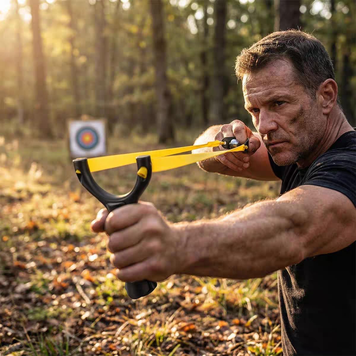 Stuck Slingshot Kit with Steel Balls, Replacement Bands, Targets, and Slingshot Gloves,Black and Yellow, Ergonomic Handle