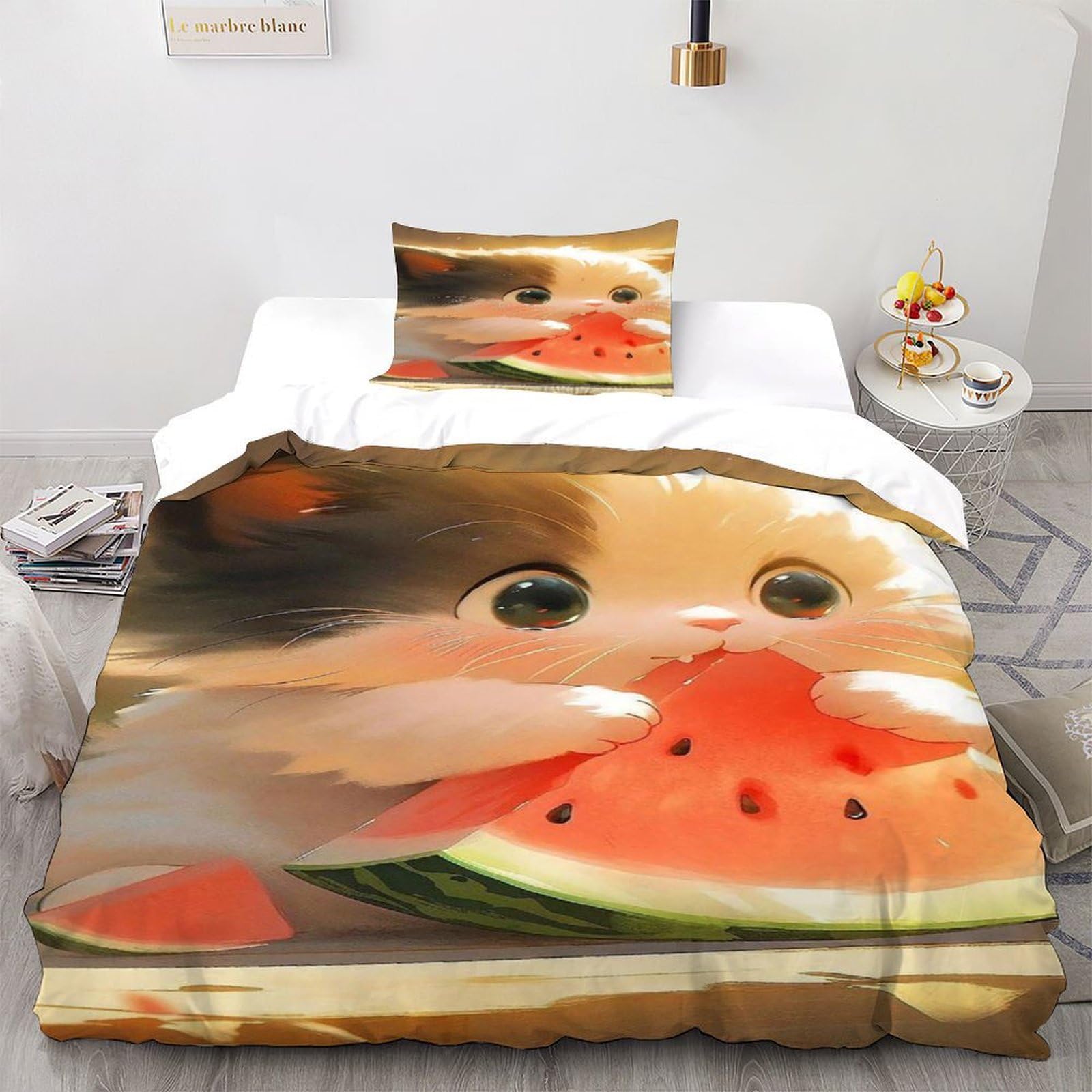 Housse de couette 2 pièces imprimée PastoralPet avec 1 taie d'oreiller single 135x200cm