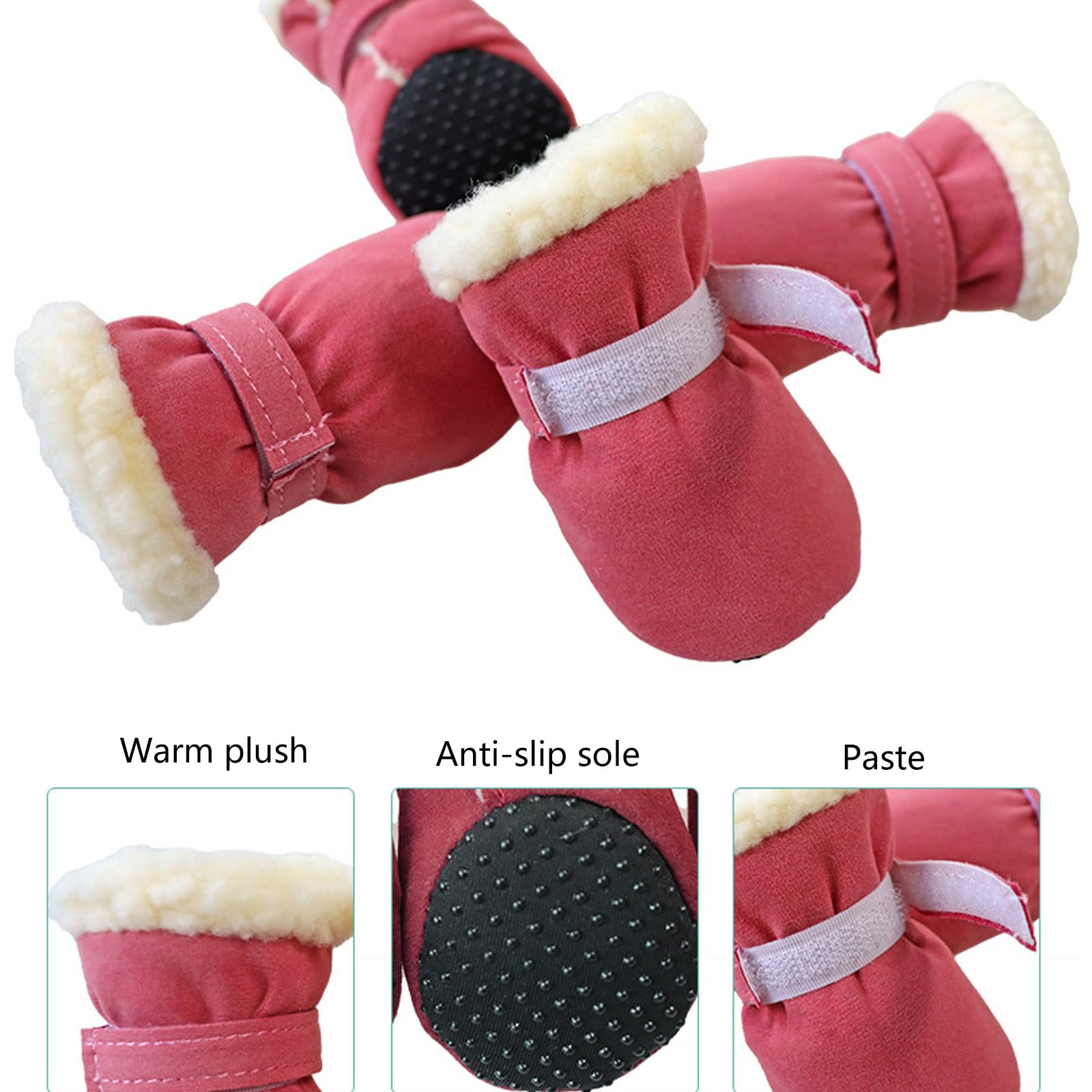 Stivali da Neve per Animali Domestici da 4 Pezzi, più Velluto Caldo Tinta Unita Prevengono Il Freddo E Stivaletti Antivento Scarpe Antiscivolo Stivali per Cani da Compagnia,Rosa,L
