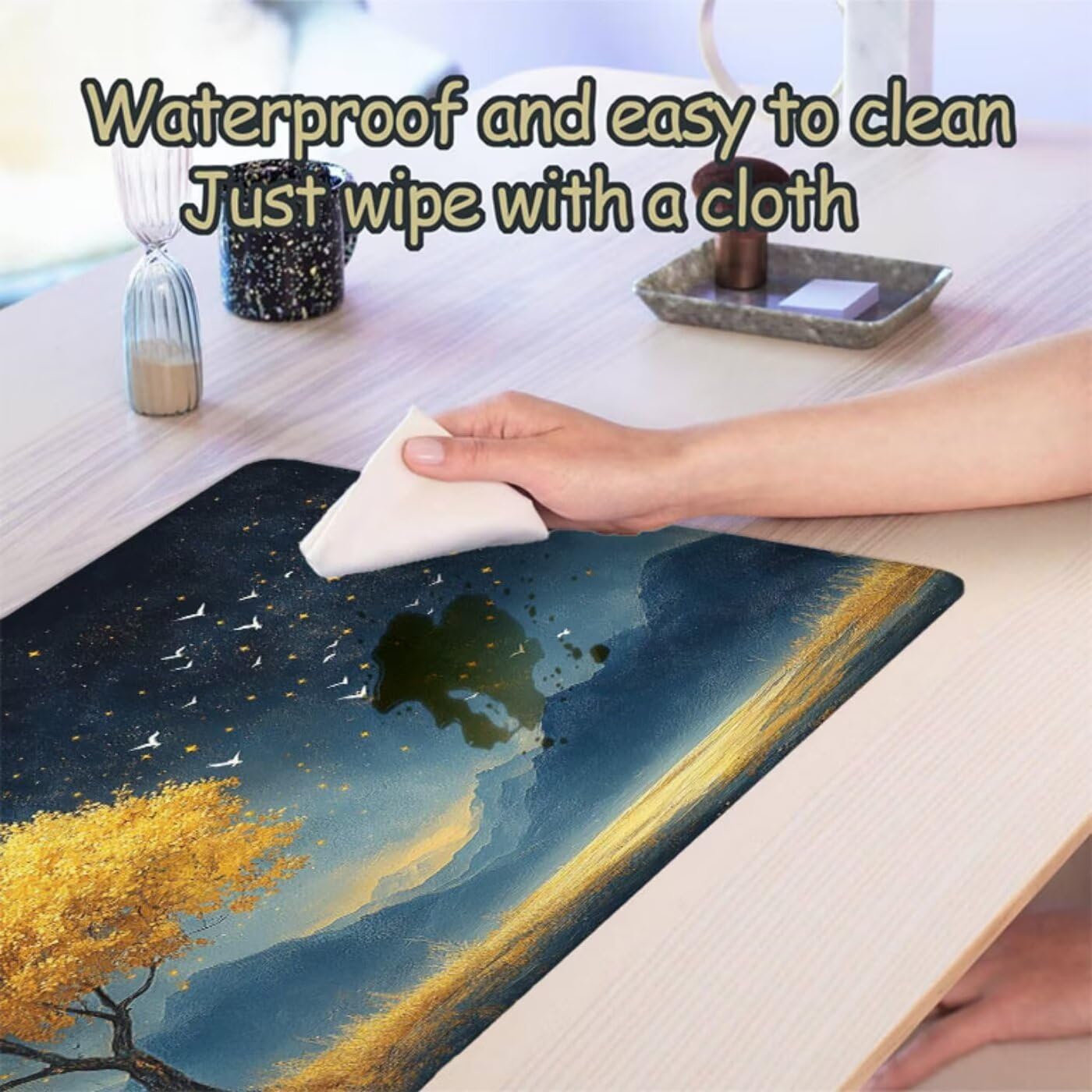 Żółta podkładka pod mysz do gier XXL 1500 x 800 mm podkładka pod mysz biurowa szyta wodoodporna antypoślizgowa podkładka pod mysz drzewną do gier, biura, wystroju domu, szybciej, prezenty dla mężczyzn