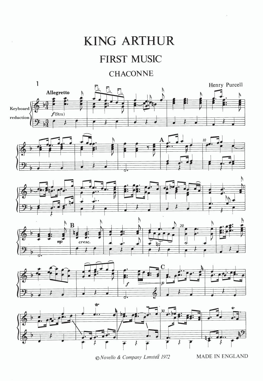 King Arthur. Partitions Vocales d'Opéra. Vocal Score