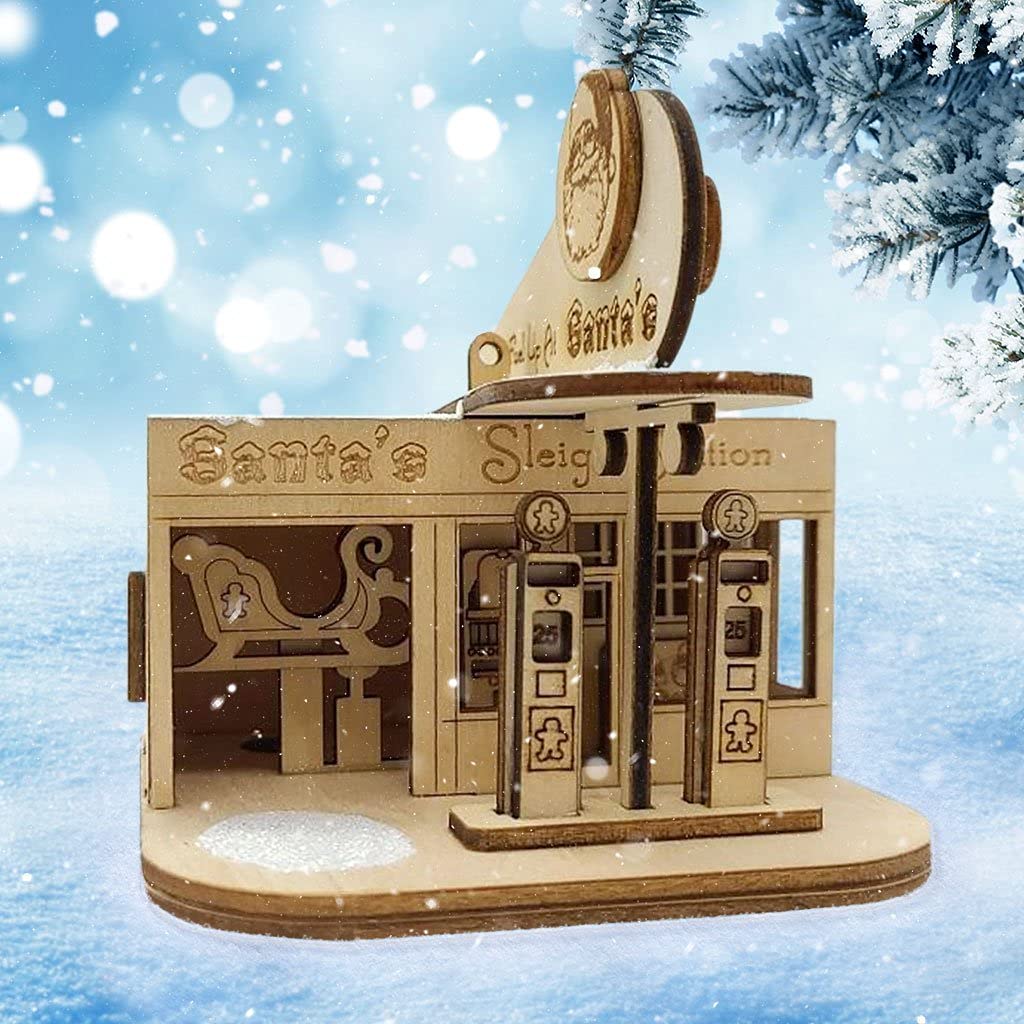 Ginger Cottages Santa’S Sleigh Station Ornaments for Christmas Tree
