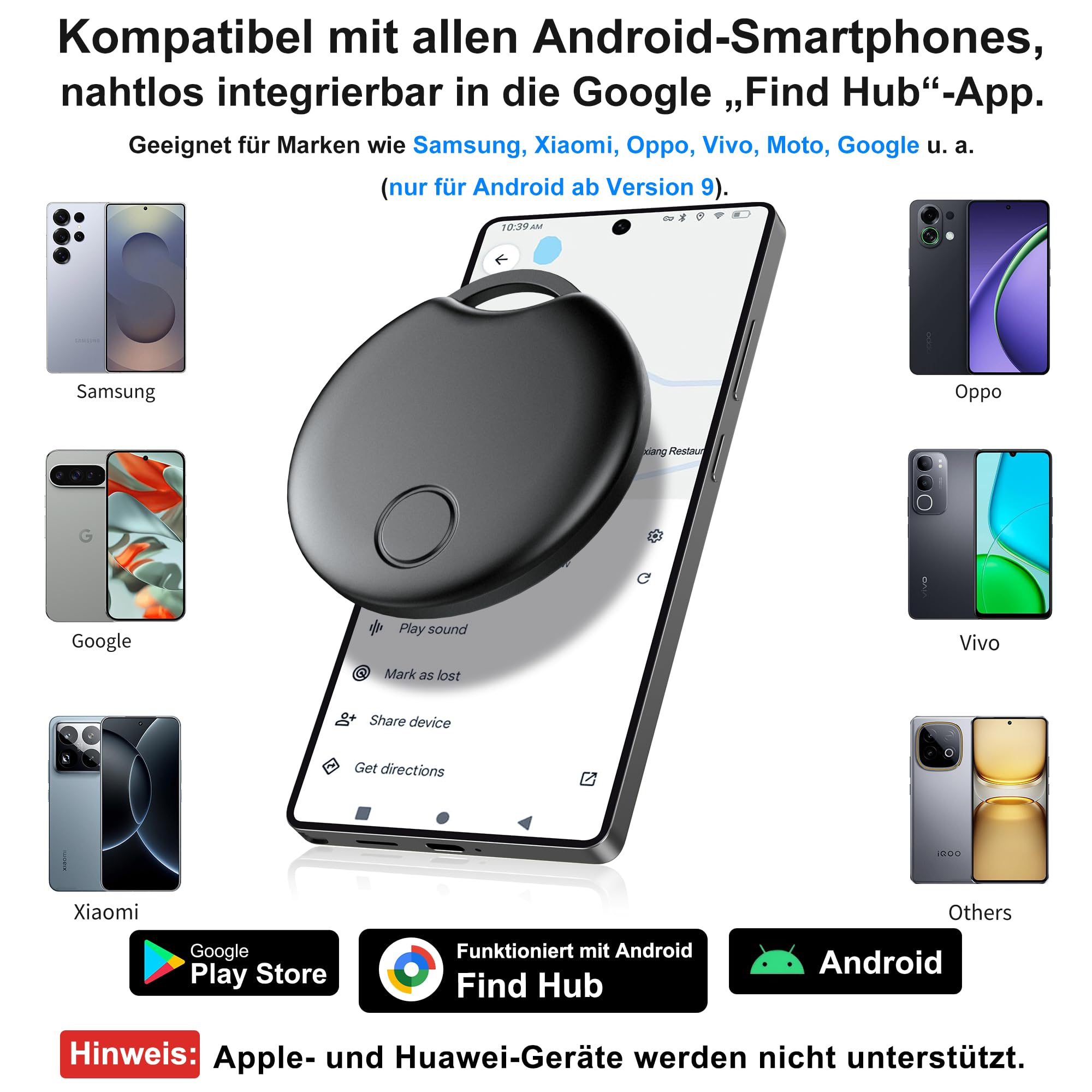 2026 Tracker Android Smart Tag 4er Pack, Smart Tag kompatibel mit Google's Find Hub (nur Android), Bluetooth Tracker für Schlüssel, Geldbörse, Fahrrad & Koffer, austauschbare Batterie