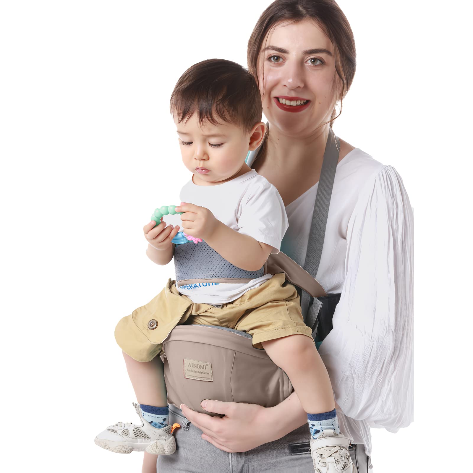 SONARIN Multifunctional Breathable Hipseat Baby Carrier,Ergonomic Waist Stool Seat Hip Seat Carrier with Safety Belt Protection & Shoulder Strap for Infant Toddler 3-36 Months(Khaki) - Image 2