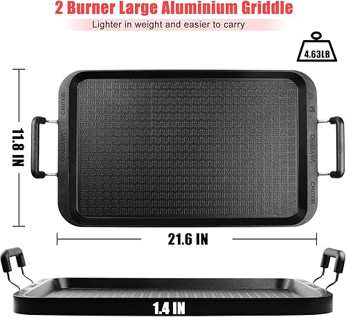 Miniatura 2 de Vayepro - Plancha para estufa, sartén grande de 2 quemadores para estufa, de aluminio, antiadherente, con asas, para cocina en interiores y