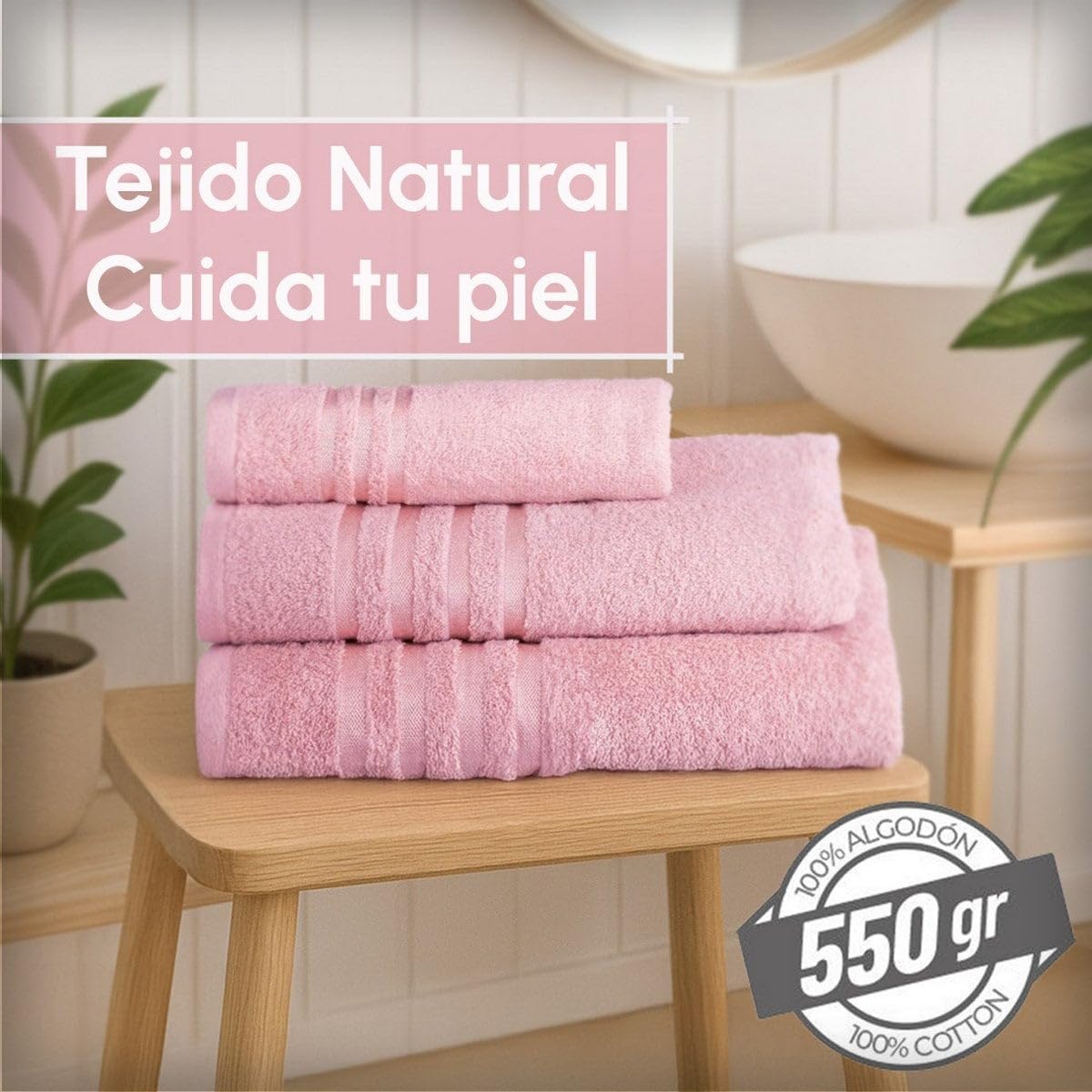 Juego de 6 Toallas de Ducha Grandes Rosa 100% algodón Rizo de 150x100 cm | Tejido suave de gran gramaje con alta absorción. Aptas para lavadora, de uso diario.