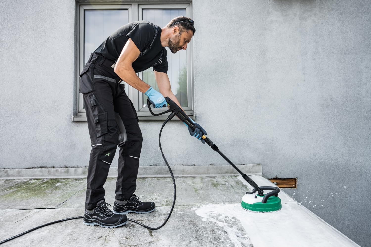 STALCO Patio Brosse rotative avec Lance pour Nettoyeur Haute Pression – Brosse de Surface avec réservoir de détergent intégré, raccord Rapide, pour terrasse et façade