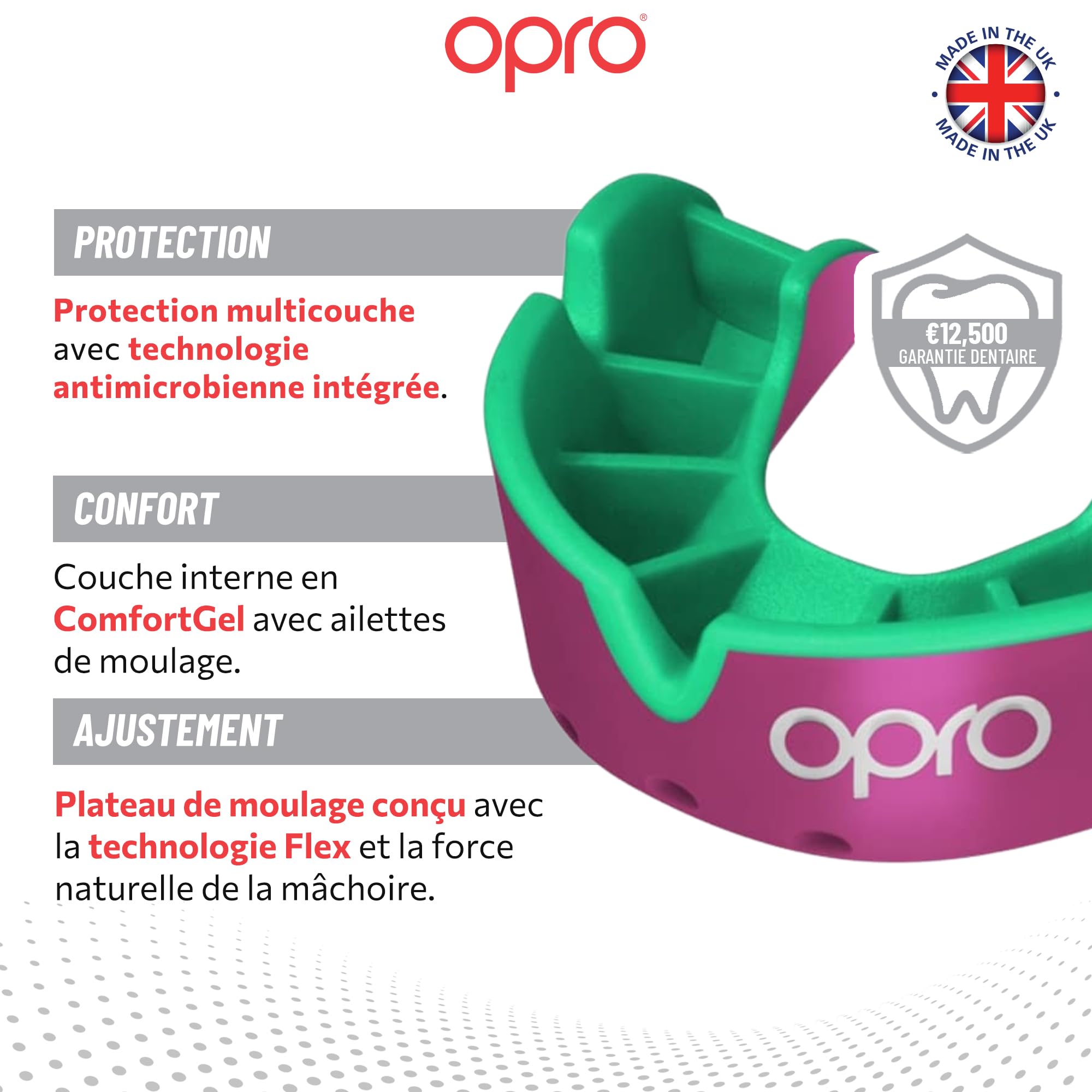 OPRO Protège-dents Niveau Argent – Ajustement Essentiel – Boxe, MMA, Rugby, Hockey – Adultes et Enfants – Facile à Mouler Soi-Même – Garantie Dentaire Incluse
