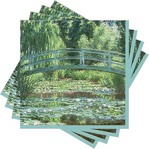 RainCaper Paquete de 20 servilletas de bebidas Monet "Japanese Footbridge" Servilletas de cóctel plegadas de 5 x 5 pulgadas, servilletas