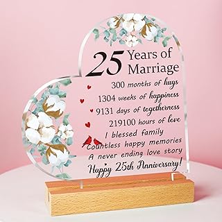 Vetbuosa 25th Anniversary Wedding Gifts for Couple, Acrylic Transparent Plaque, 25th Anniversary Wedding Gifts, 25th Anniversary Decorations Gifts, Gifts for Silver Anniversary, Silver Wedding Gifts