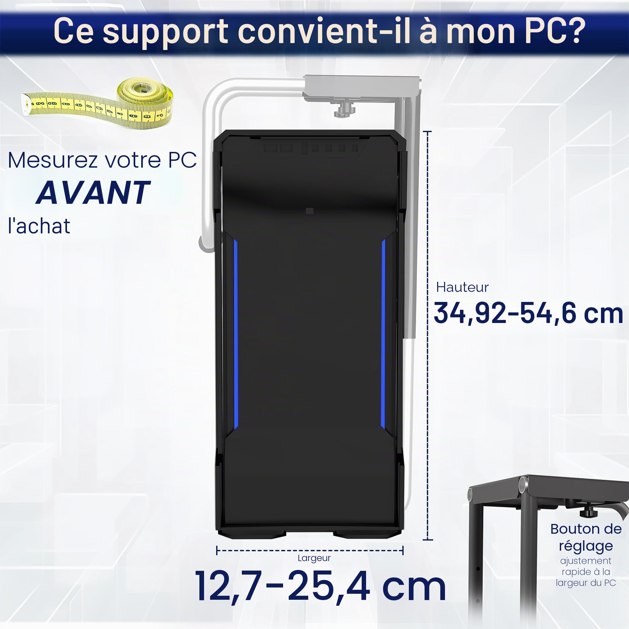 Vivo MOUNT-PC04A Support de PC Robuste et réglable à Fixer sous Un Bureau, supporte Jusqu’à 30 kg