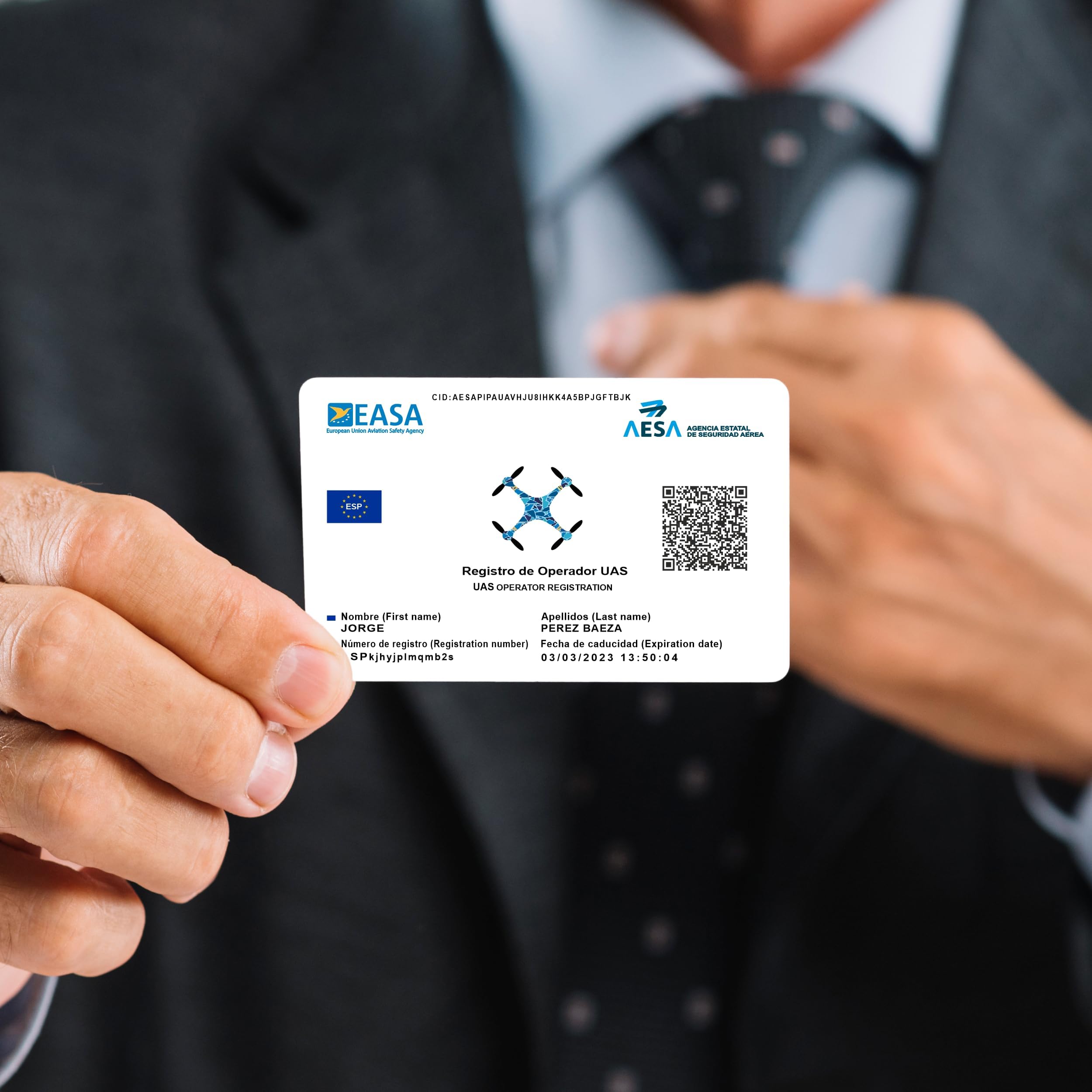 ● TARJETA DE PVC EASA ● Impresión Una cara ● Impresión Doble cara ● Número de Operador + Certificado de Piloto de drones | A1/A3 | A2 | STS (1 Tarjeta | Impresión a Doble Cara)