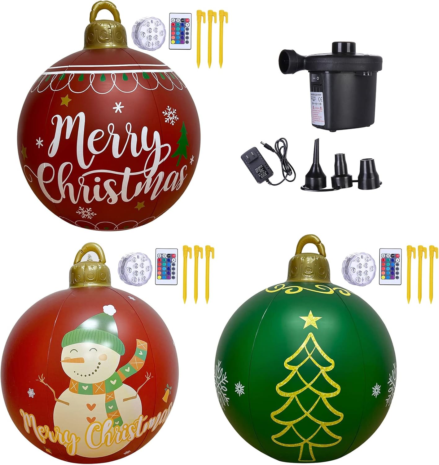 3 Pcs 25 Inch Light up Inflatable Christmas Ball with