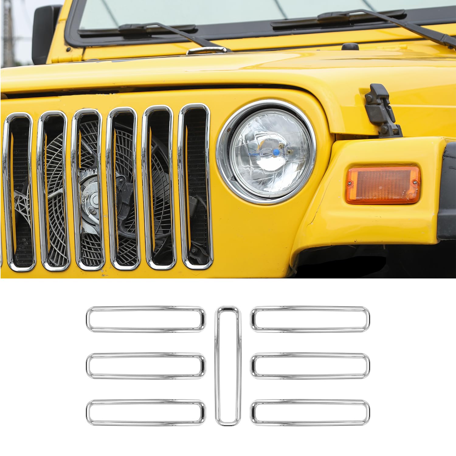 JeCar Front Grill Inserts for Jeep Wrangler TJ 1997-2006 (Chrome)