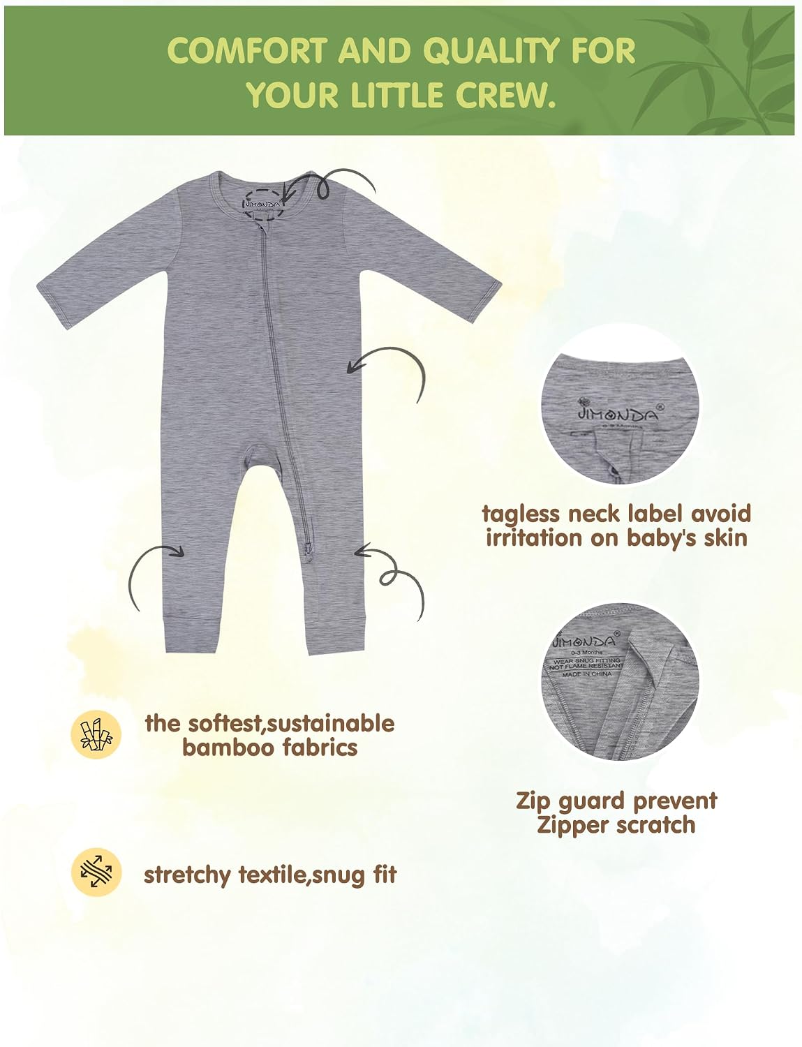 Footless Baby Pajamas Girls Boys 2Way Zipper LongSleeve Sleeper Pjs 3Pack