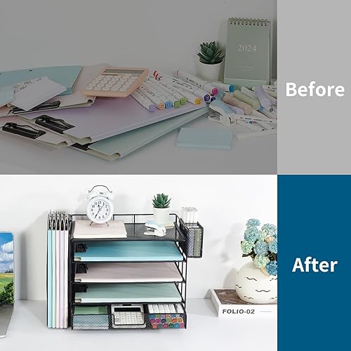 Miniatura 2 de Youbetia Organizador de bandeja de papel con soporte para archivos de malla, accesorios de escritorio de 5 niveles y organizadores de escritorio