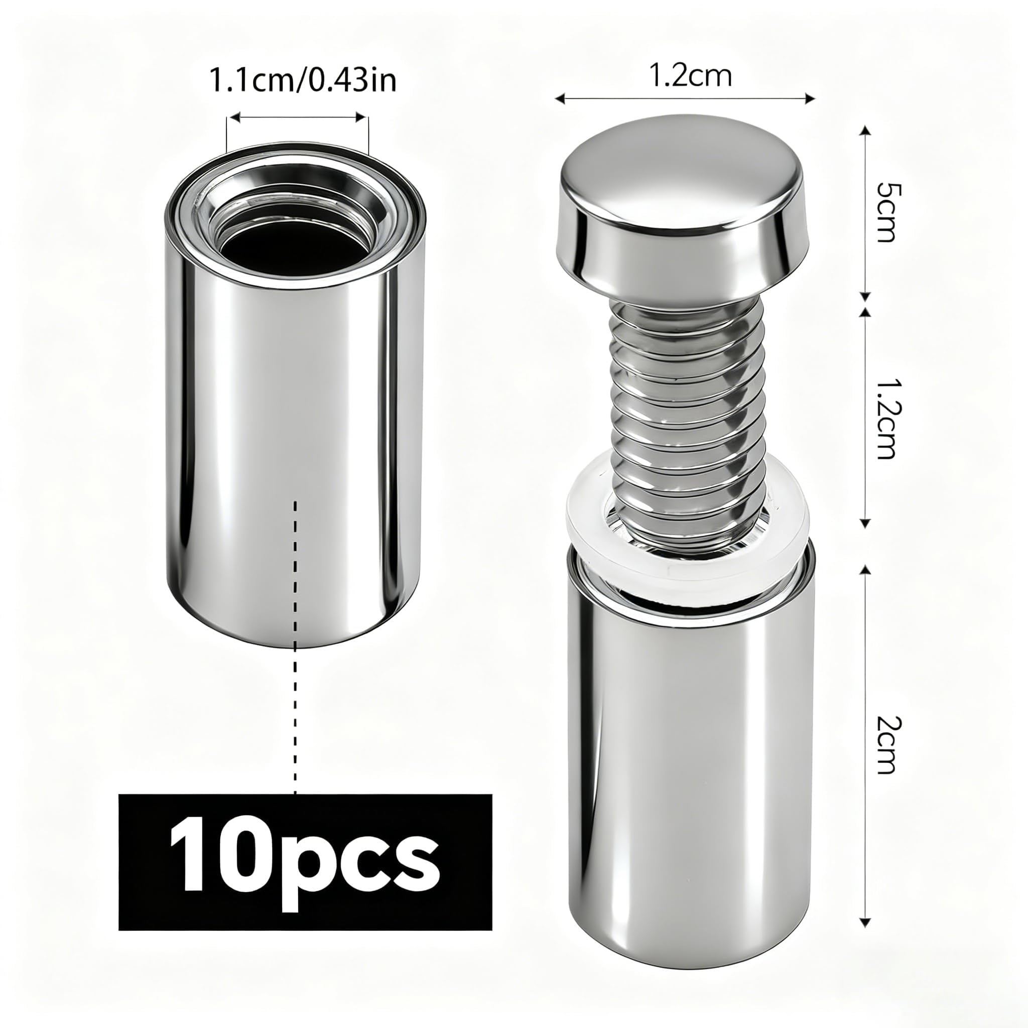 10 distanziatori, supporto a vite pubblicitario in acciaio inox, 12 x 25 mm, chiodi pubblicitari, fissaggi per vetro acrilico, pannelli, foto, segnaletica da parete per uffici e decorazioni