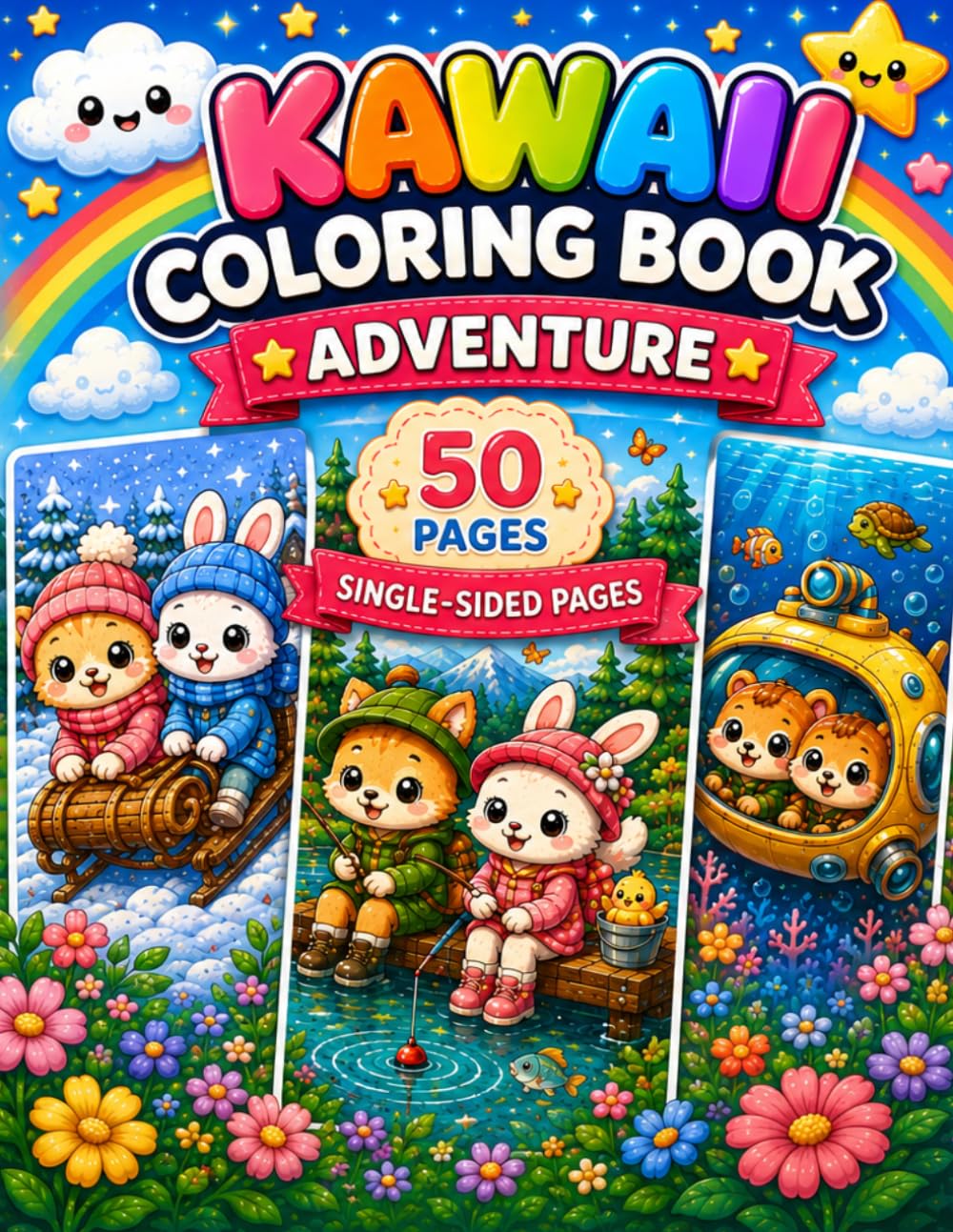 Kawaii Coloring Book Adventure: 50 Cute Animal Coloring Pages for Relaxation and Creativity