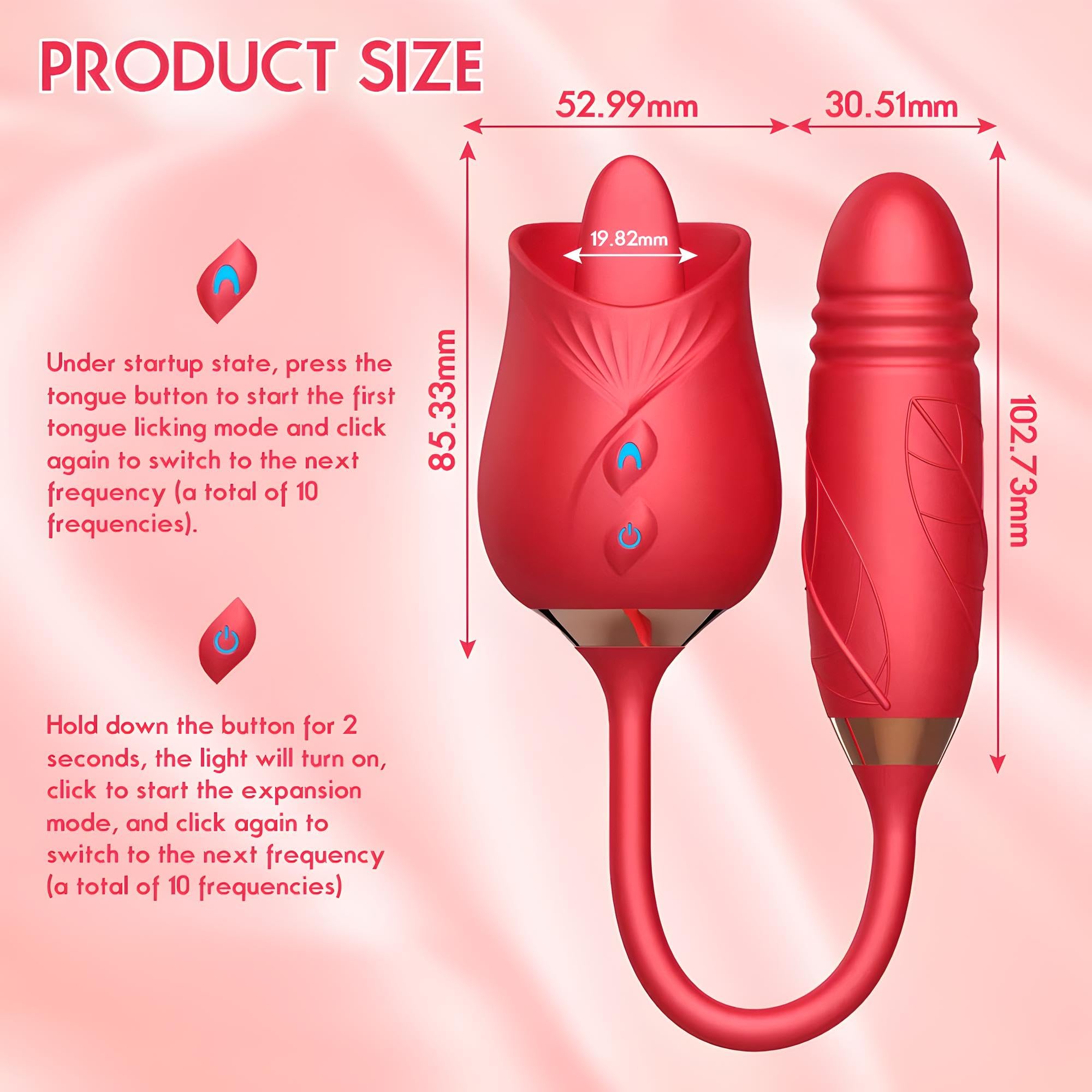 Rose Delight - Vibratore per esperienze sensoriali intense - 10 modalità di leccata e suzione, silicone medico, impermeabile
