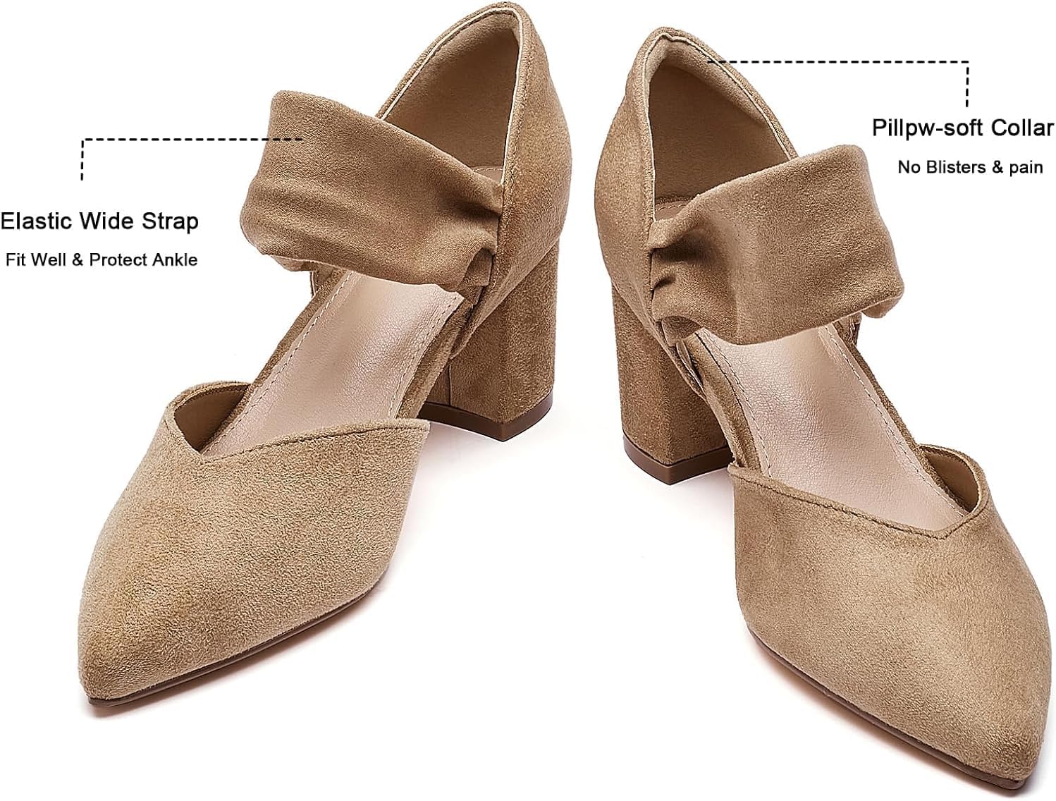 Block Heels for Women Comfortable Strap Closed Pointed Toe Heel Women's Low Chunky Pumps Wedding Party Work Prom Dress Shoes - Image 6