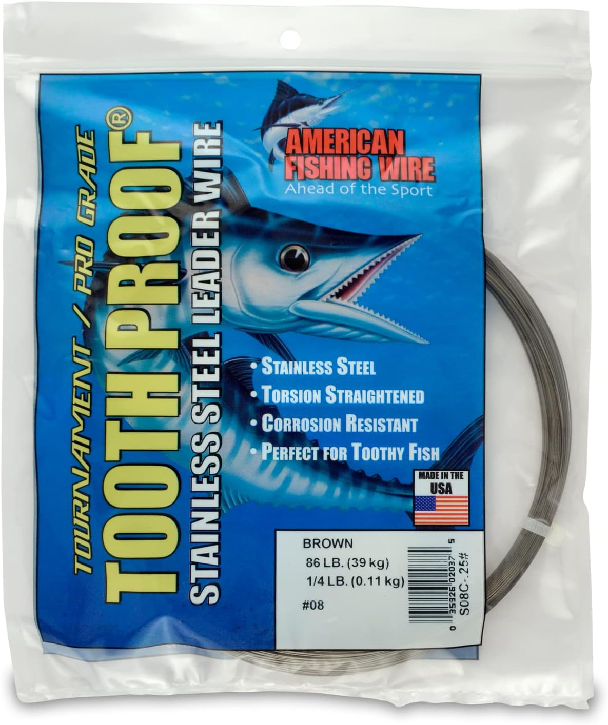 American Fishing Wire Tooth Proof Stainless Steel Single Strand Leader Wire