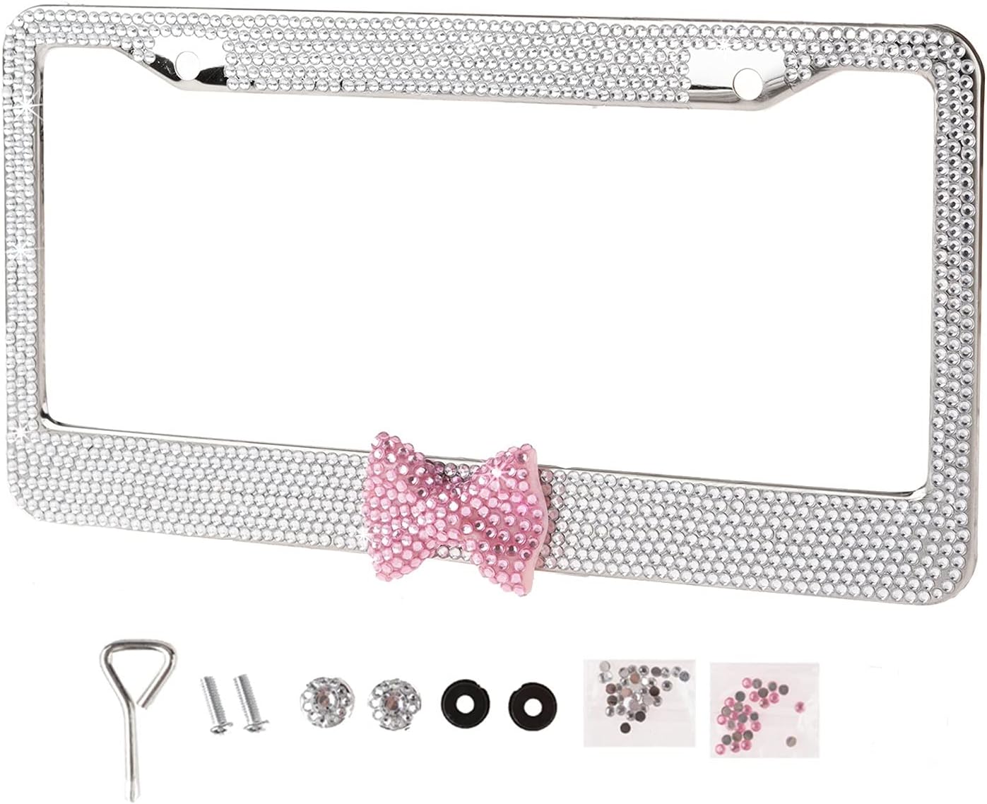 Gold Crystal License Plate Frame - Waterproof Bling Rhinestone Cover | Universal US Car Plate Holder