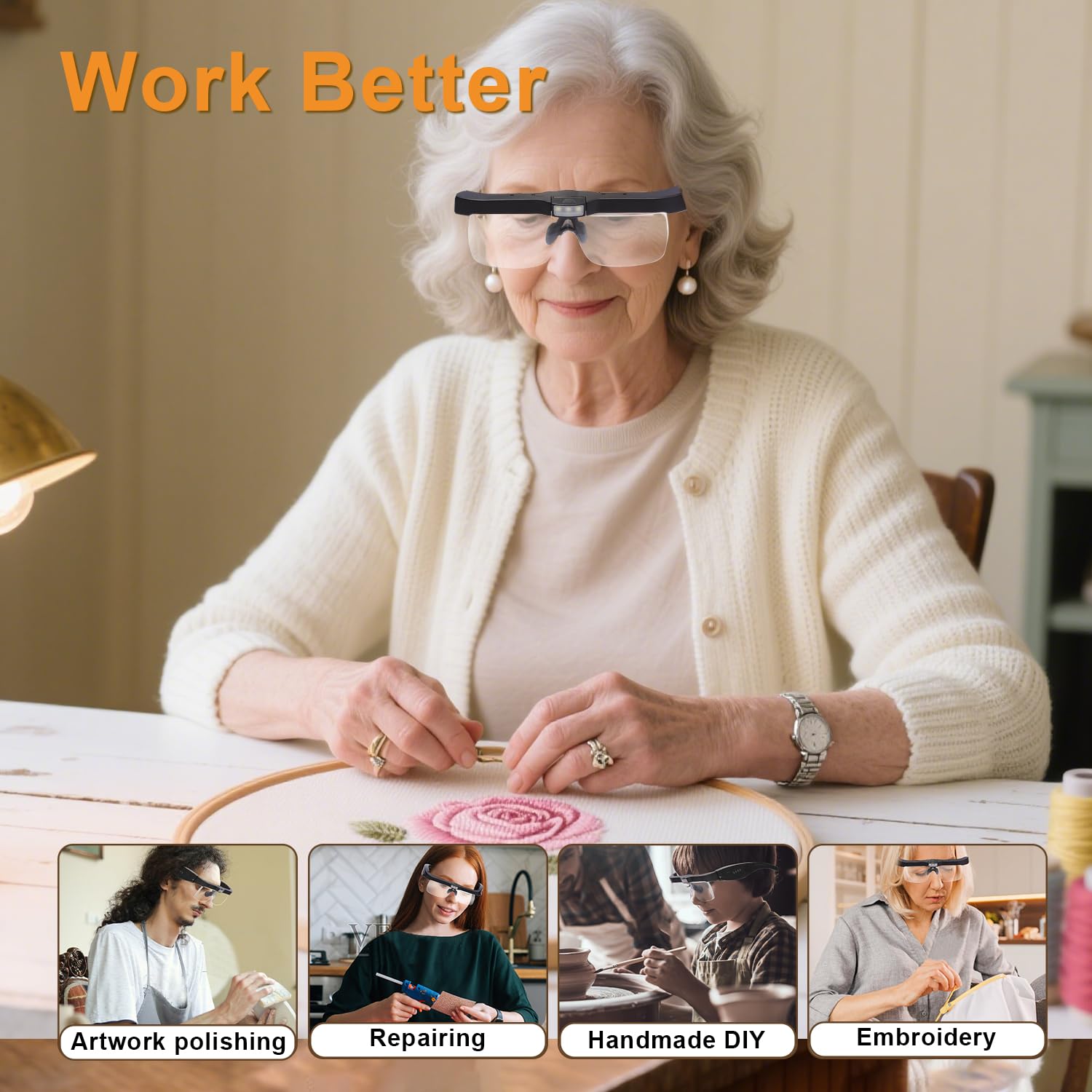 Professionelles Lupen-Headset mit 5 abnehmbaren Linsen, 0,75 x 4,0 x und 3 LED-Leuchten, wiederaufladbar, Freisprech-Kopfbandlupe für enge Arbeit, Schmuck, Handwerk, Hobby