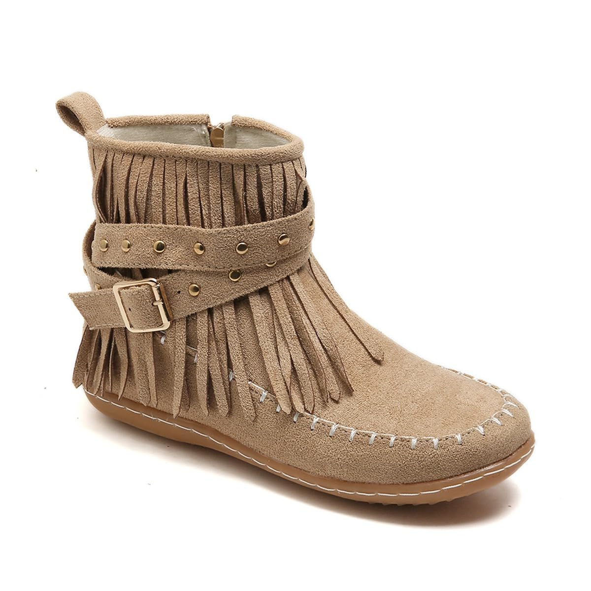 Womens Vintage Fringe Ankle Boots Comfortable Suede Booties with Tassel Details Side Zipper Western Cowgirl Boho Style Lightweight