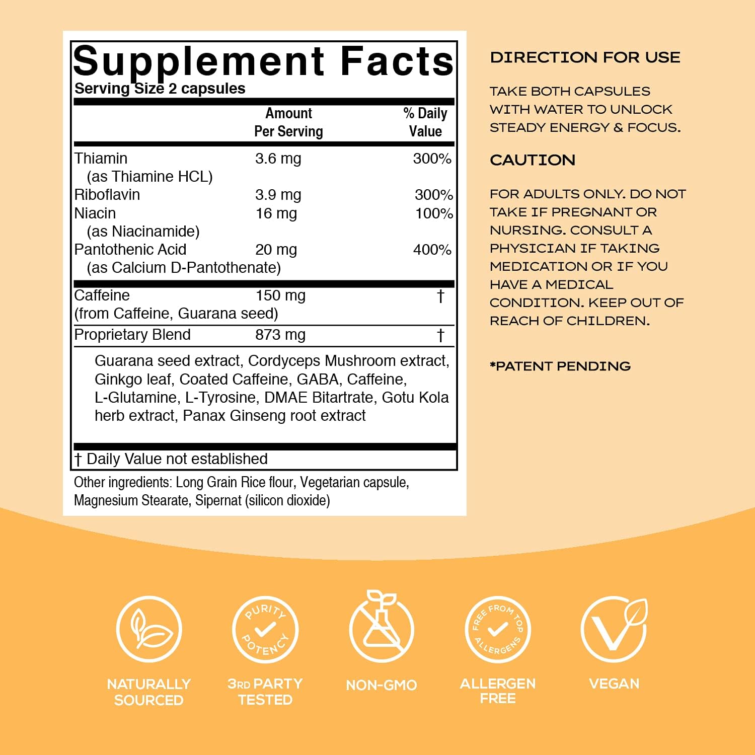 NAPJITSU Now Sustained Energy Supplement - 315mg of Nootropics with Caffeine - Crash-Free Brain Enhancer for Focus and Mental Clarity - Natural Energy Pills - 28 Count : Health & Household