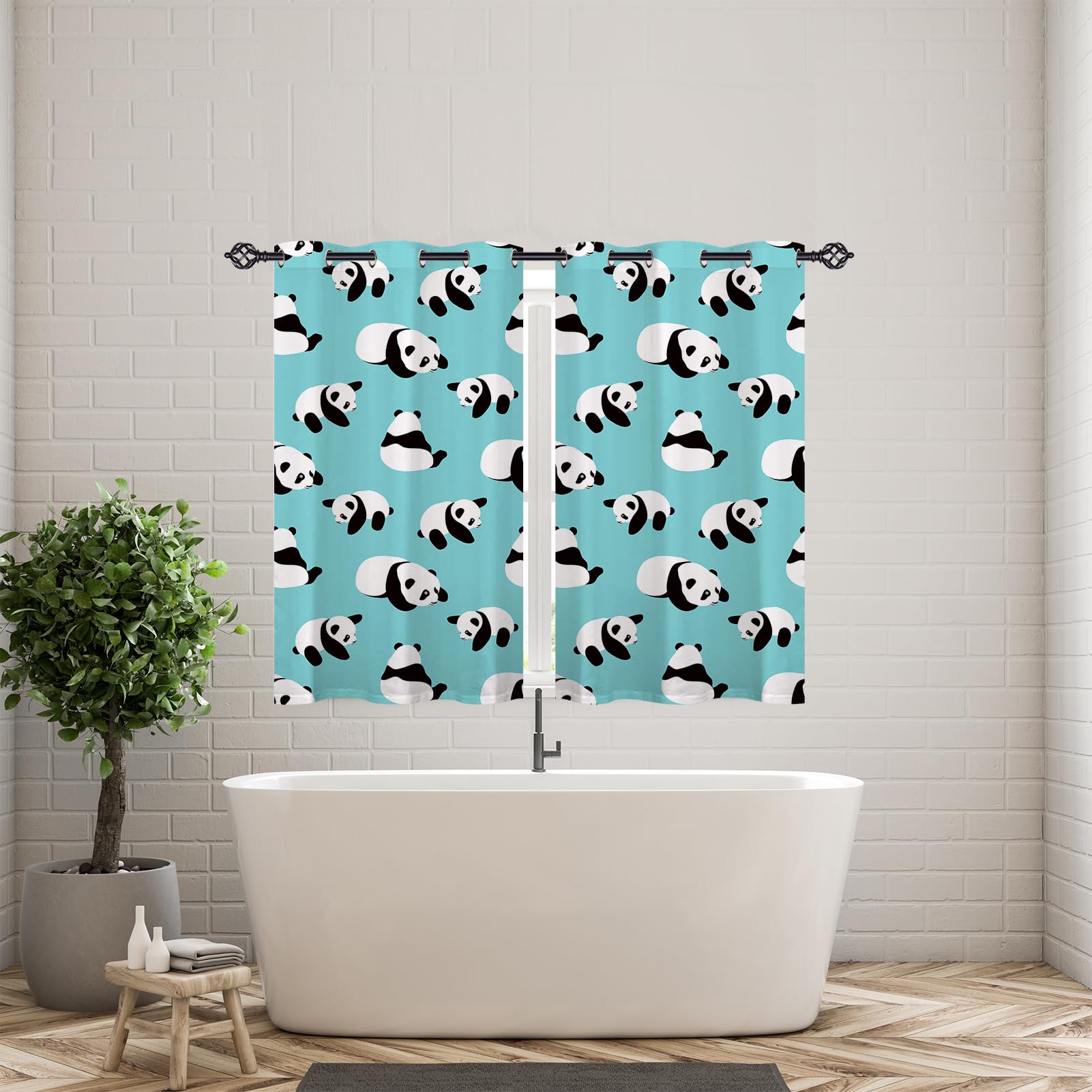 ANHOPE Panda Curtains Eyelet Soft Thermal Insulated Blackout Curtains Cute Cartoon Animal Panda Bear Print Pattern Ring Top Drapes for Kids Boys Girls Bedroom Living Room 46 x 54 Inch Drop 2 Panels - Image 3