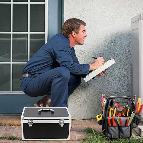 Miniatura 5 de DOITOOL Maletín de espuma negro de aluminio, estuche de vuelo con espuma acolchada, caja de herramientas de almacenamiento con cerradura, estuche de