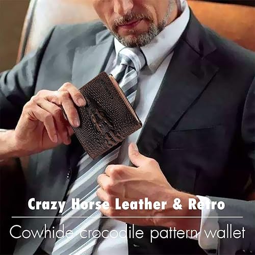 Miniatura 2 de CARANFIER Cartera de piel auténtica para hombre con diseño de cocodrilo con grabado en relieve B1cocodrilo