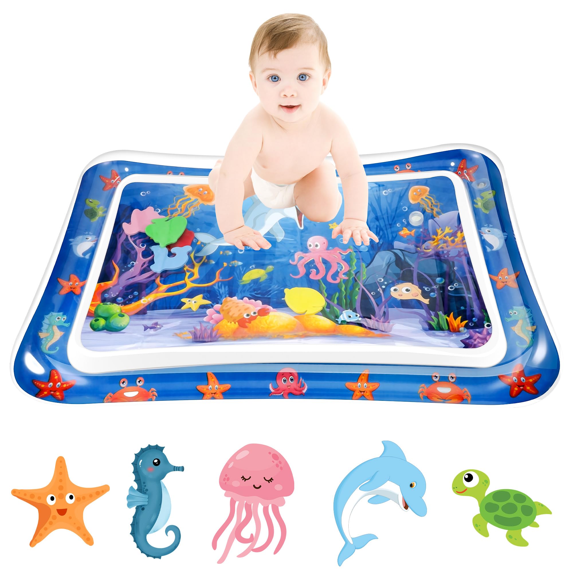 Wassermatte Baby Bpa Frei Wasserspielmatte Baby Spielzeug Spielmatte Baby Aufblasbare Bauchzeit Matte Kinderspielzeug Wasser Matte für 3 6 9 Monate Baby Sensorisches Entwicklung Ausbildung (Quadrat)