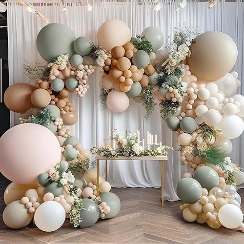 Dusty Green Nude Balloon Garland Double Stuffed Blush Brown Cream Sand White Balloon Arch Neutral Avocado Green Apricot Matte Balloons for Baby Shower Wedding Birthday Gender Reveal Party Decoration